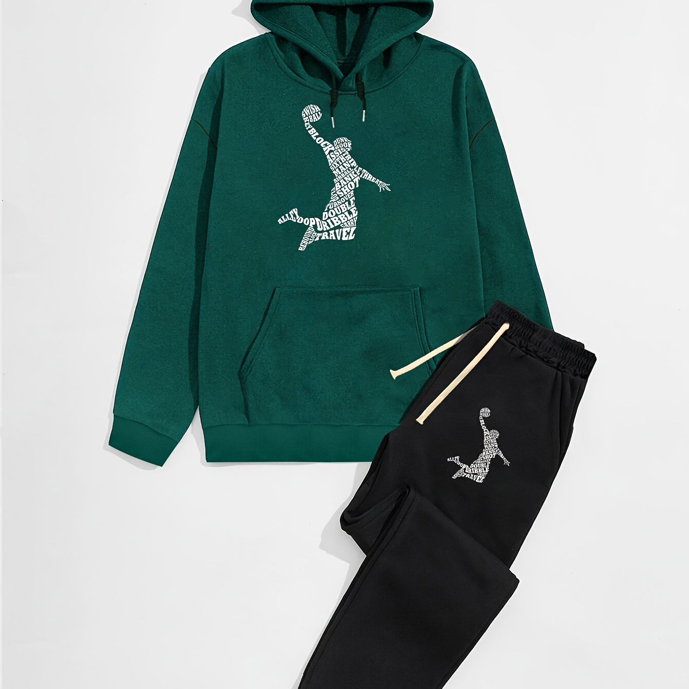 

2- Sweatsuit Set , Hooded Long Sleeve Sweatshirt And Drawstring Pants, Polyester Loungewear For