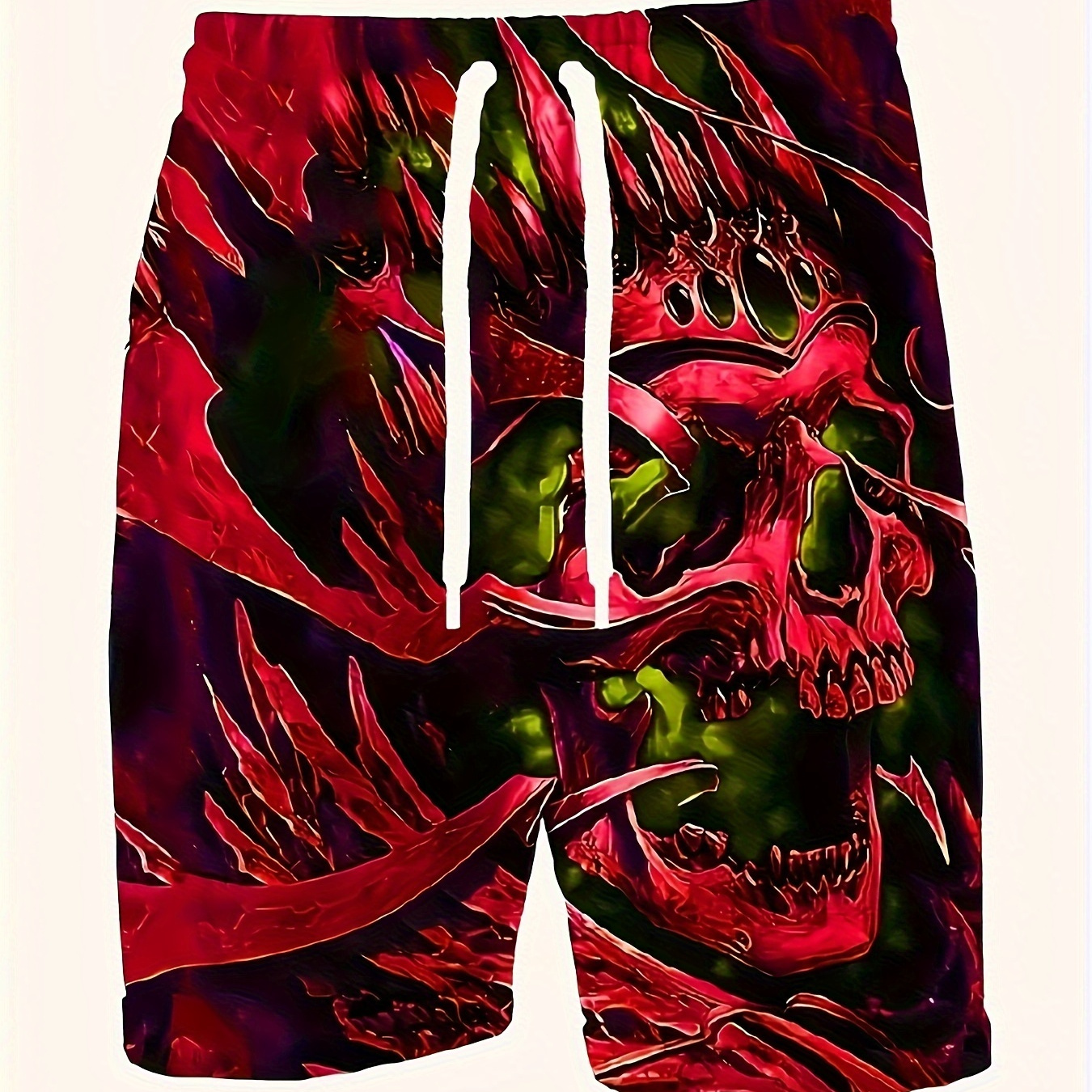 

Men's Casual Skull Print Beach Shorts, Chic Comfy Waist Drawstring Active Shorts For Summer Resort