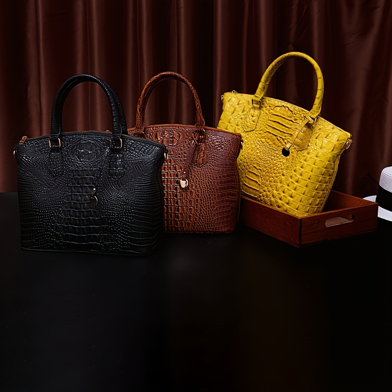 

Crocodile Pattern Tote Bag, Trendy Office & Work Double Handle Purse, Elegant Zipper Handbag