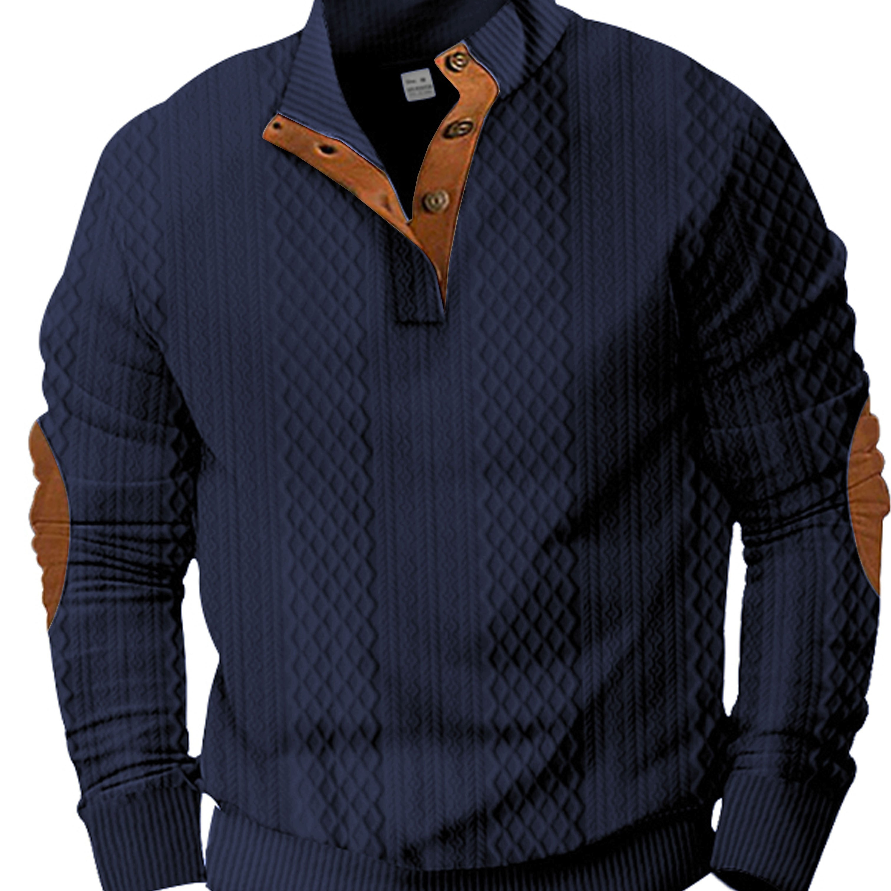 

2024 Cross-border Hot Spring And Fall European Size Men's Outdoor Casual Stand-up Collar Long-sleeved Jacquard Knit Button Down Shirt