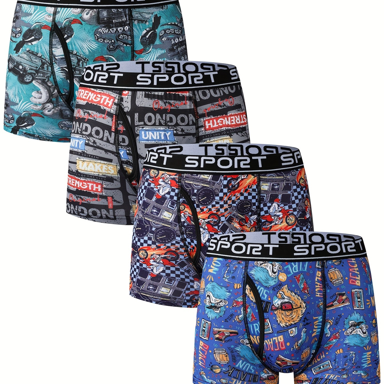 

4pcs Fashion Men's Underwear Set Trendy Letter Pattern Printed Comfy Men's Boxers Briefs Set