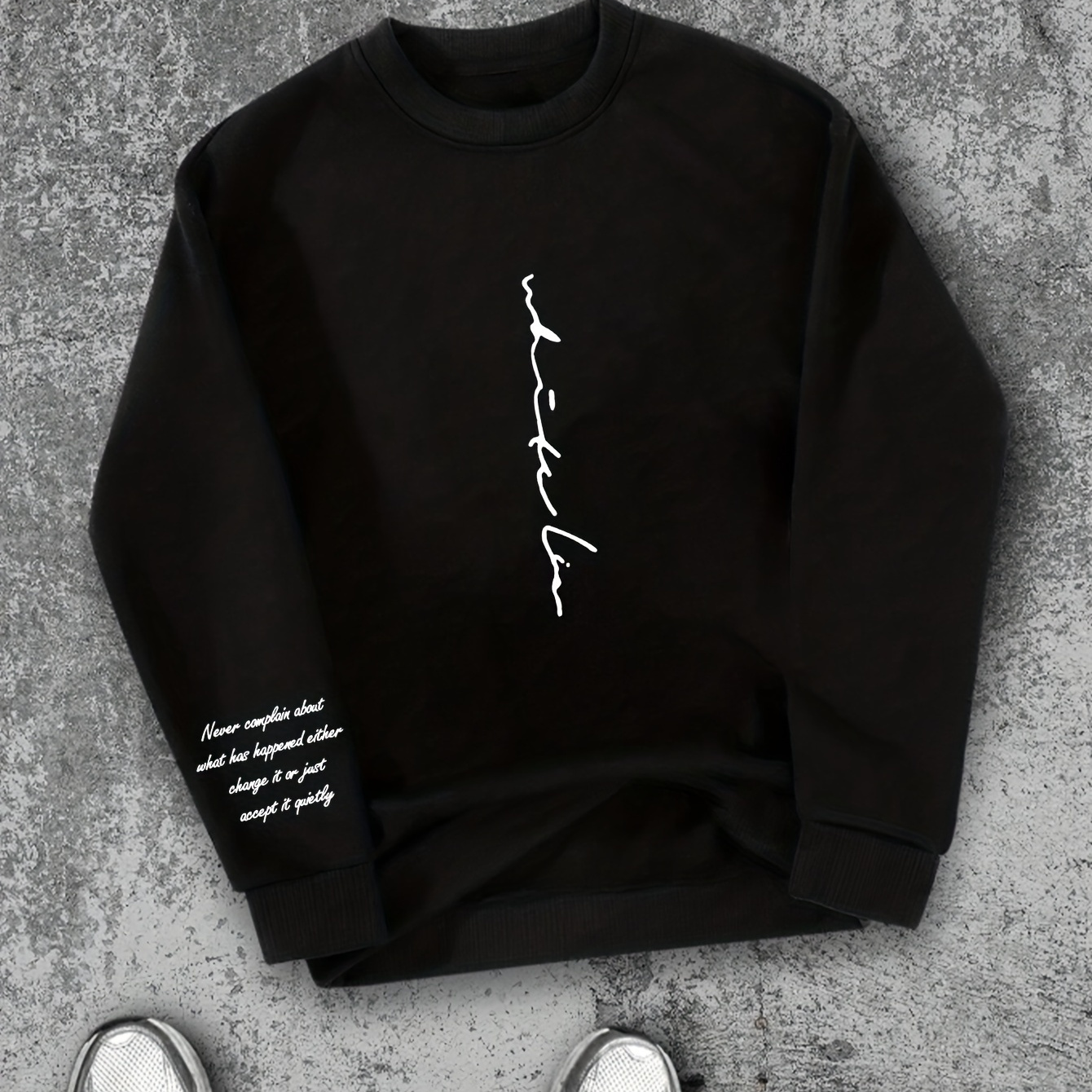 

Men's Casual Crew Neck Sweatshirt With Letter Print - Soft Polyester, Loose Fit, Knit Fabric