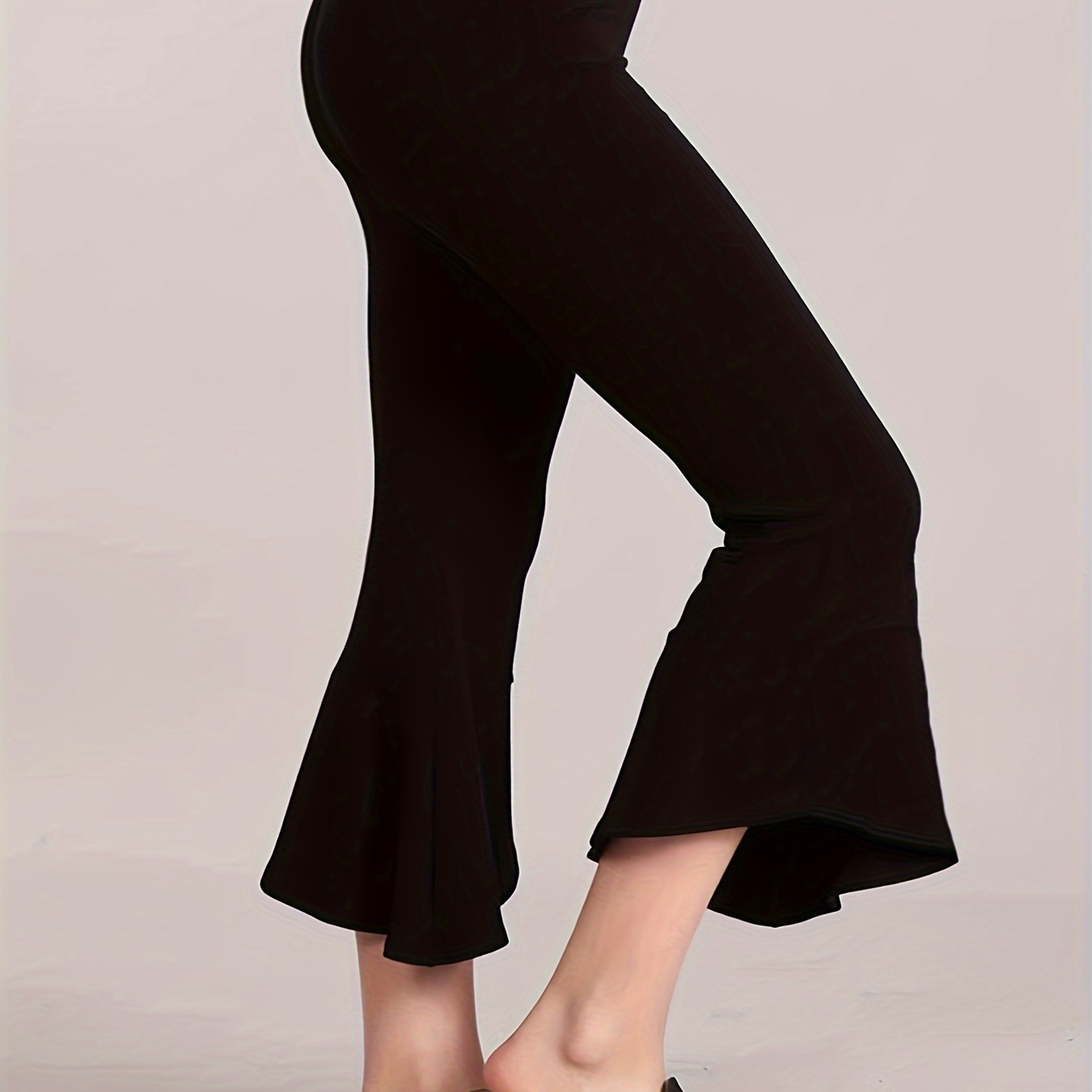 

Plus Size Solid Capri Flare Leg Pants, Casual High Waist Pants, Women's Plus Size Clothing