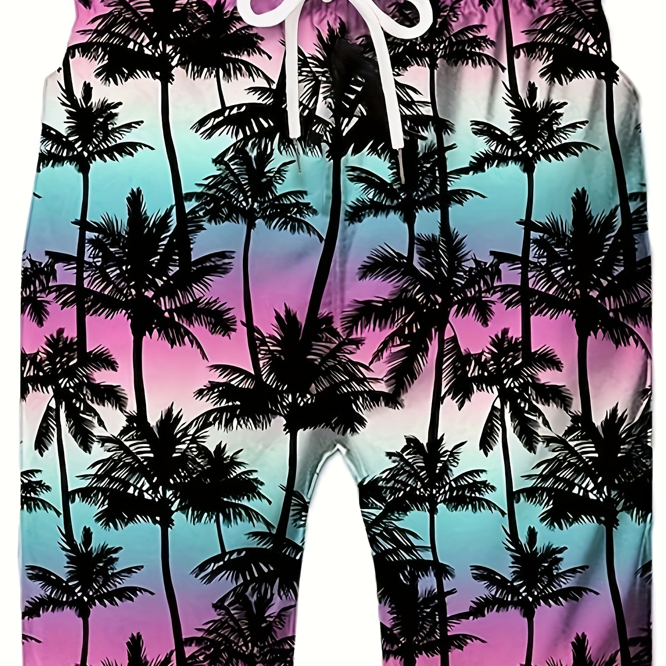 

Tropical Trees Pattern Allover Print Men's Loose Beach Shorts Activewear, Drawstring Quick Dry Shorts, Lightweight Shorts For Summer Beach Holiday Surfing
