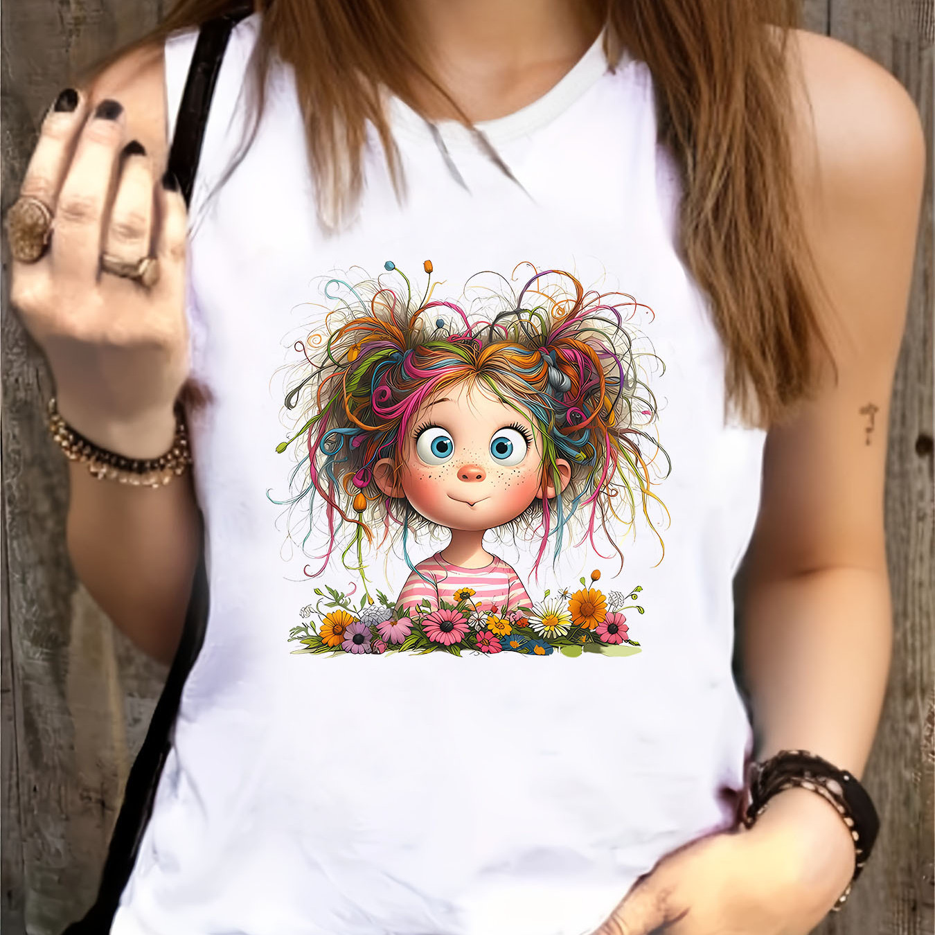 

Women's Casual Top With Cute Cartoon Print - Stretchy, Non-see-through Fabric, Machine Washable - Casual Attire