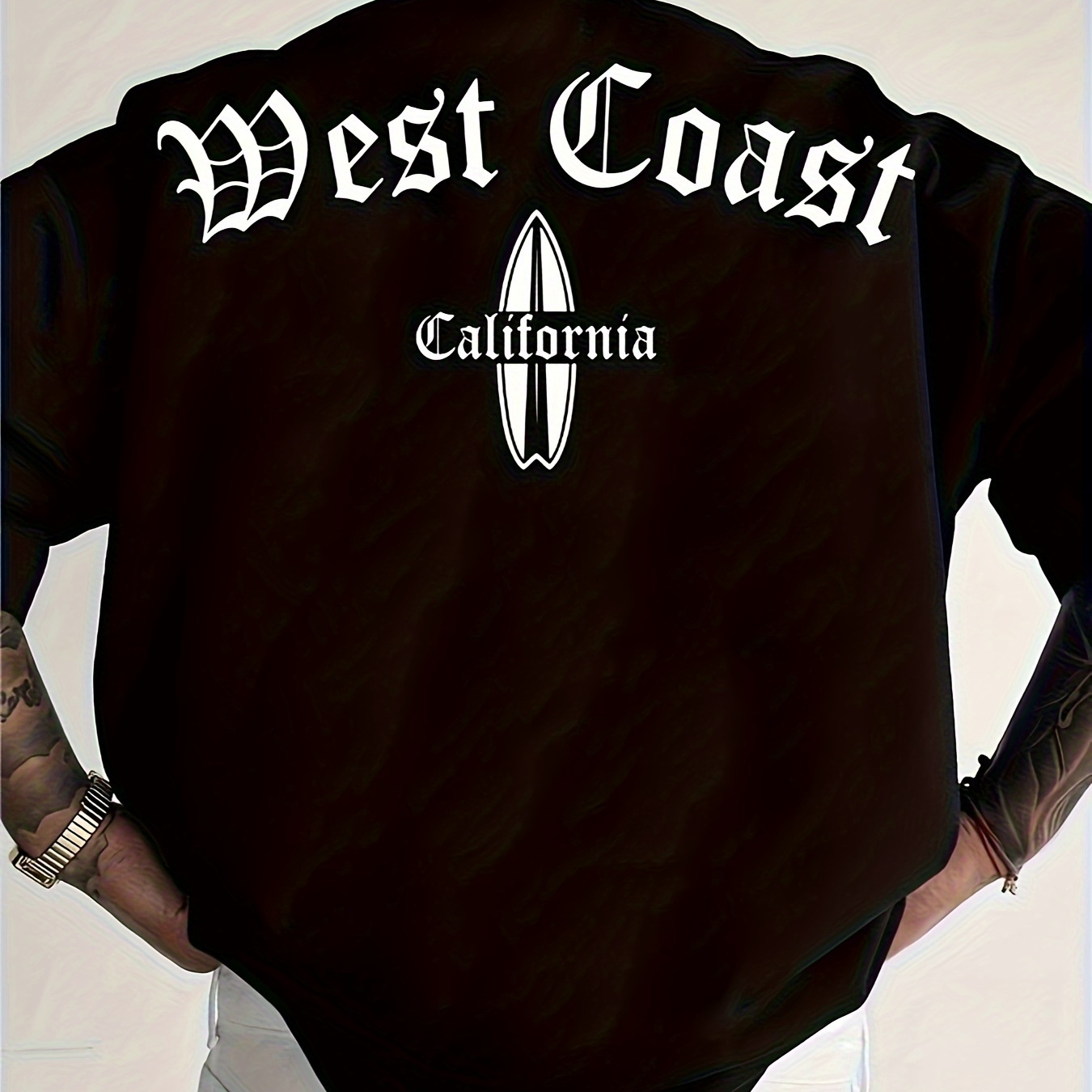 

Men's Casual Short-sleeved T-shirt, Spring And Summer " West Coast" Gothic Letter Print Top, Comfortable Round Neck Tee, Regular Fit, Versatile Fashion For Everyday Wear