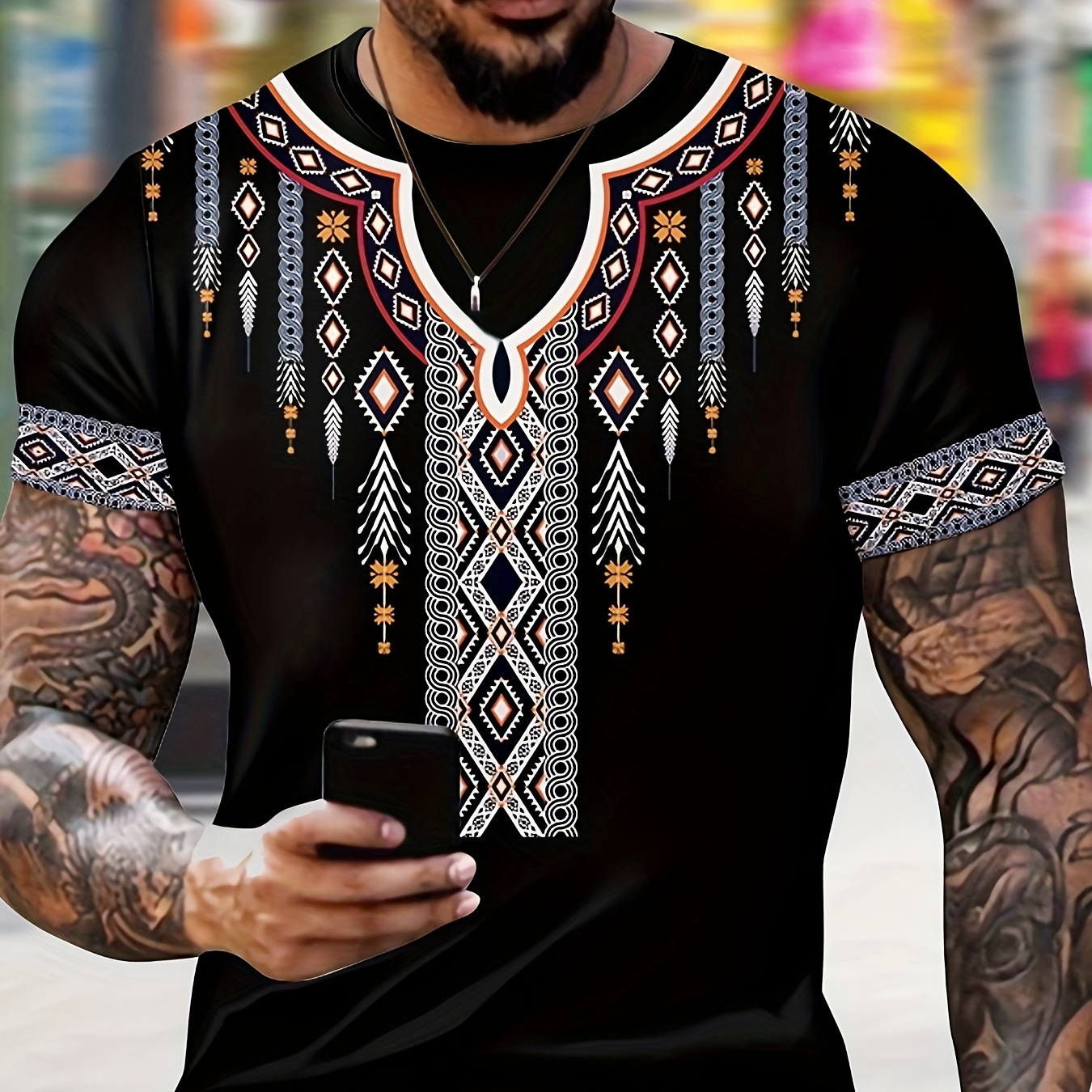 

Pattern Men's Creative Short Sleeve Crew Neck T-shirt, Summer Outdoor Holiday