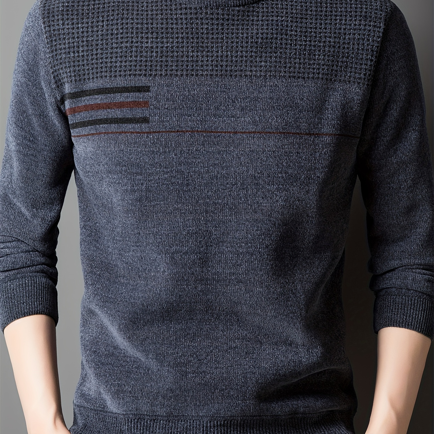 

Men's Striped Knitted Pullover, Casual Long Sleeve Crew Neck Sweater For