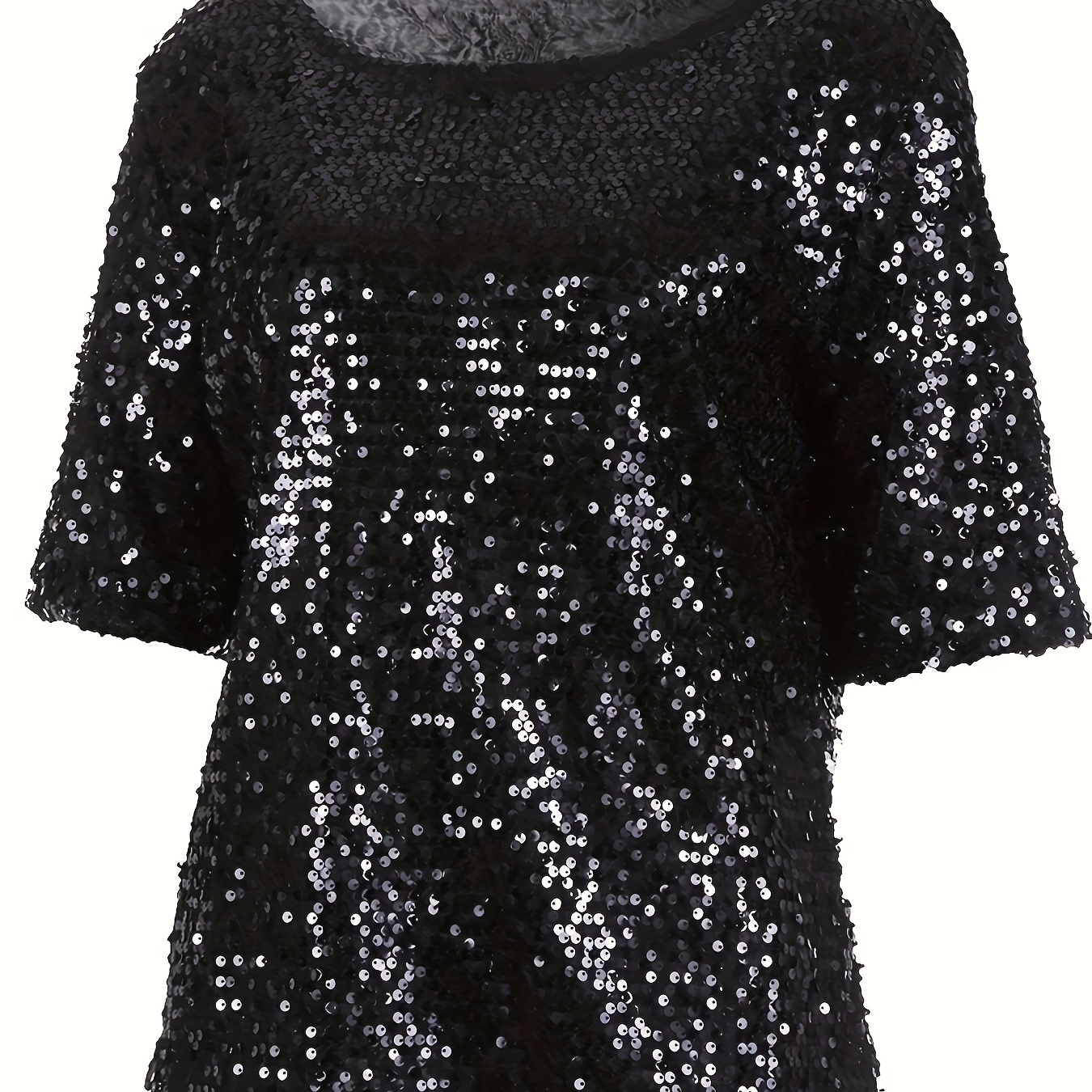 

Sequined Crew Neck T-shirt, Elegant Short Sleeve Sparkle Top For Party & Club, Women's Clothing