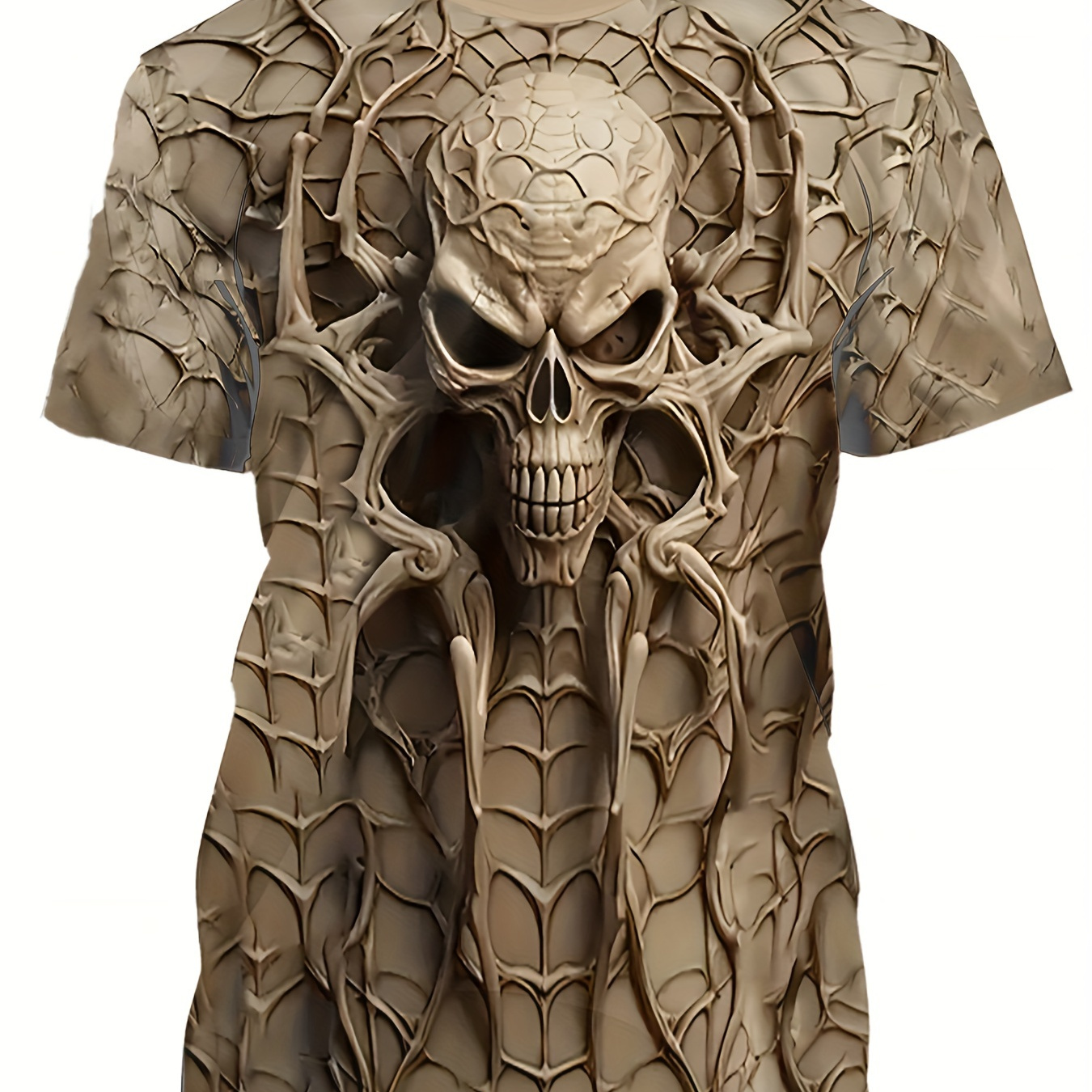 

Men's Summer Casual T-shirt With Unique Skull Print - Breathable Polyester, Crew Neck, Machine Washable