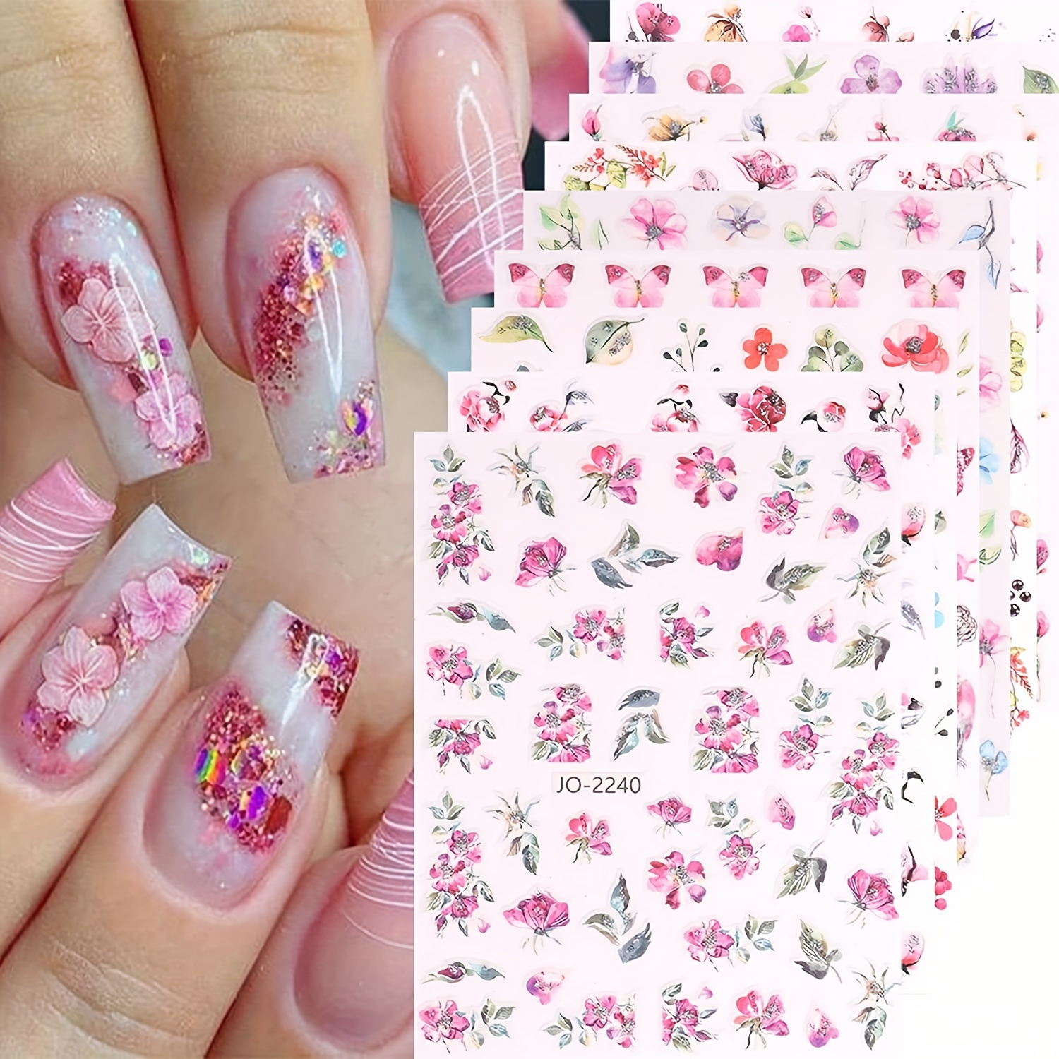 

Colorful 3d Flower Nail Stickers - 9 Sheets Of Self-adhesive Decals For Spring Nail Art - Perfect For French Nail Design And Decoration - Women's Nail Supplies And Accessories