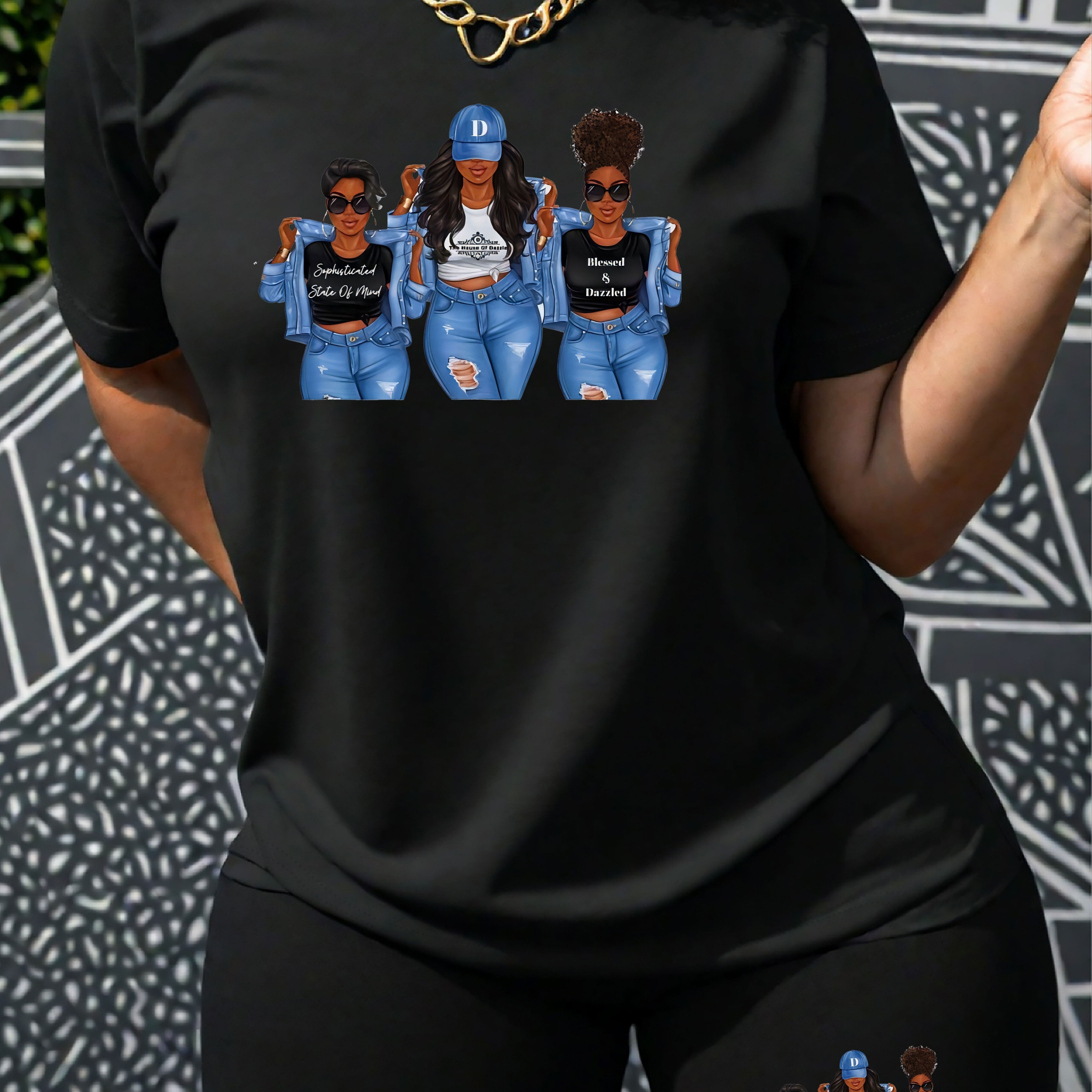 

Graphic Print 2 Piece Set, Short Sleeve T-shirt & Short Leggings, Women's Clothing
