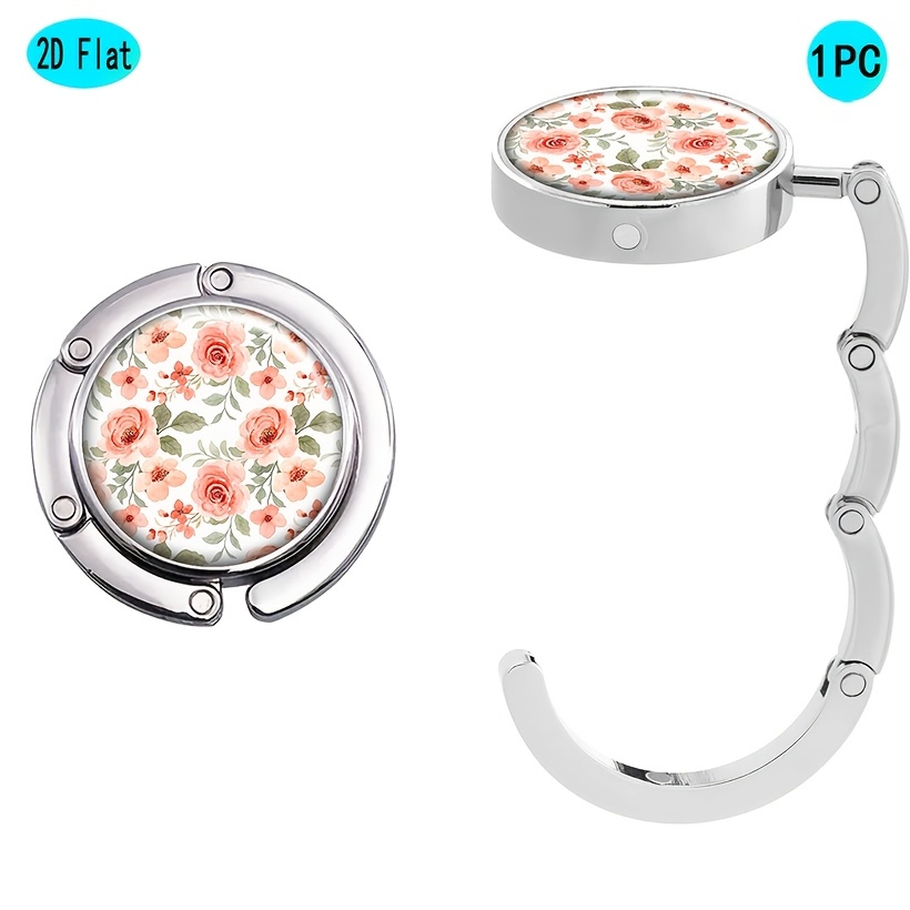 TEMU Elegant Alloy Handbag Hook For Table - Mature Style, Folding & Magnetic Purse Hanger, Portable Bag Holder For Restaurant & Bar, Anti-slip, Watercolor