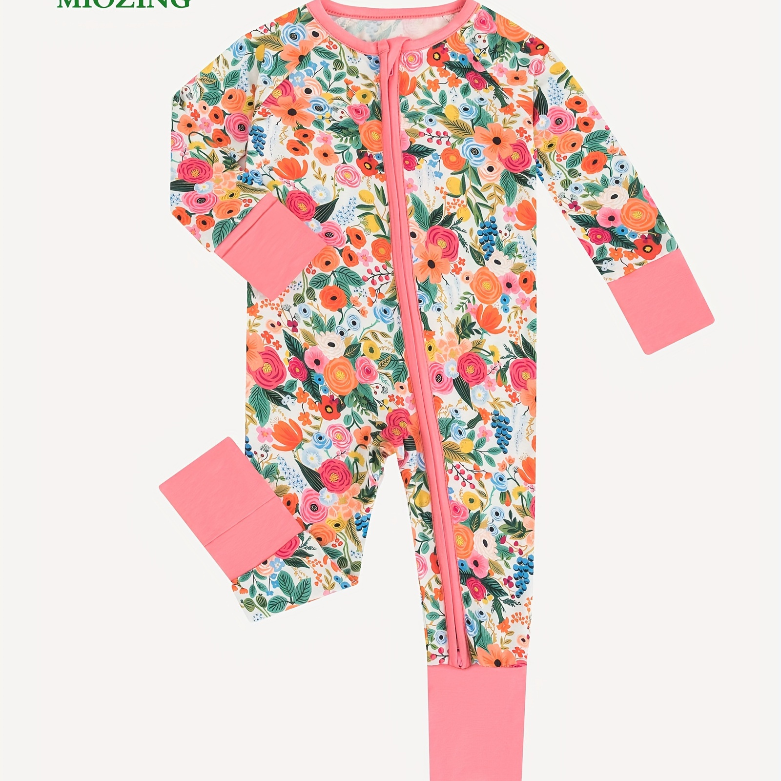 

Miozing Baby Girls Comfy High-end Bamboo Rose Flower Cute & Elastic One-piece Bodysuit