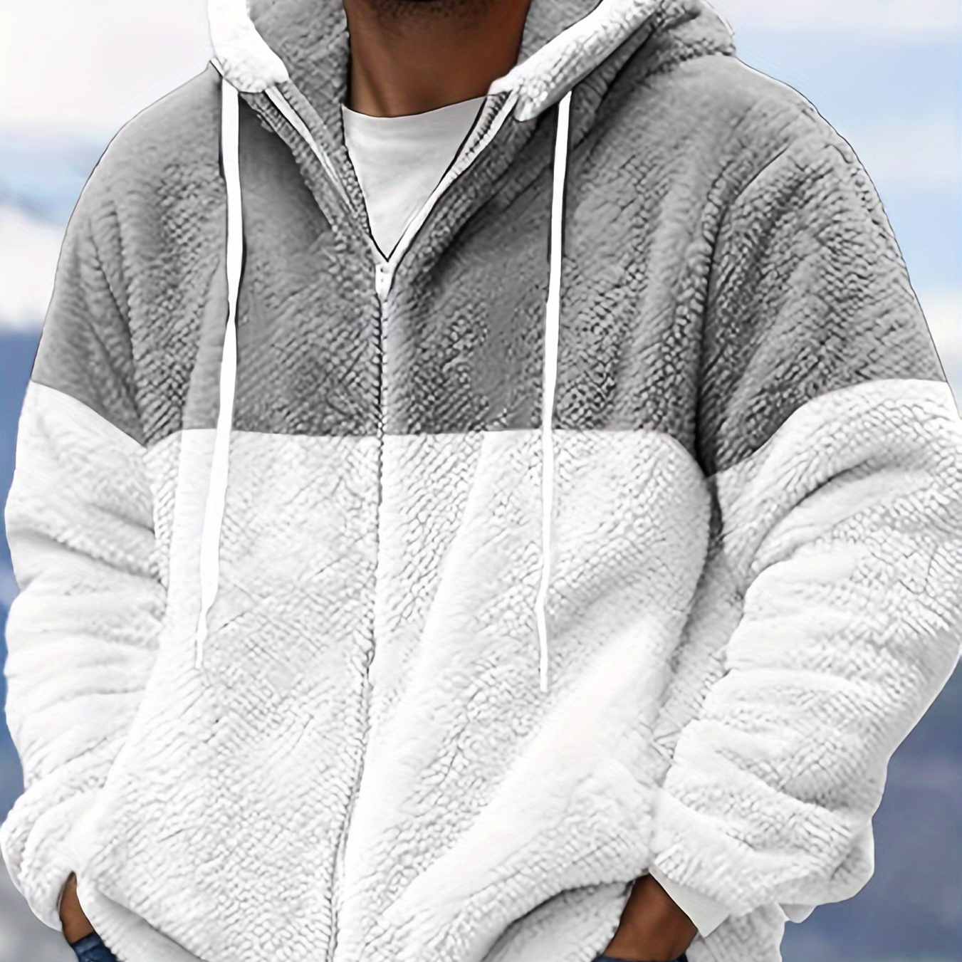 

Men's Casual Sherpa Lined Hoodie - 100% Polyester Fleece Jacket, Long Sleeve, Zip Up, Lightweight Coat, Solid Color, Knit Fabric With Stretch, Loose Fit Hooded For Fall/winter