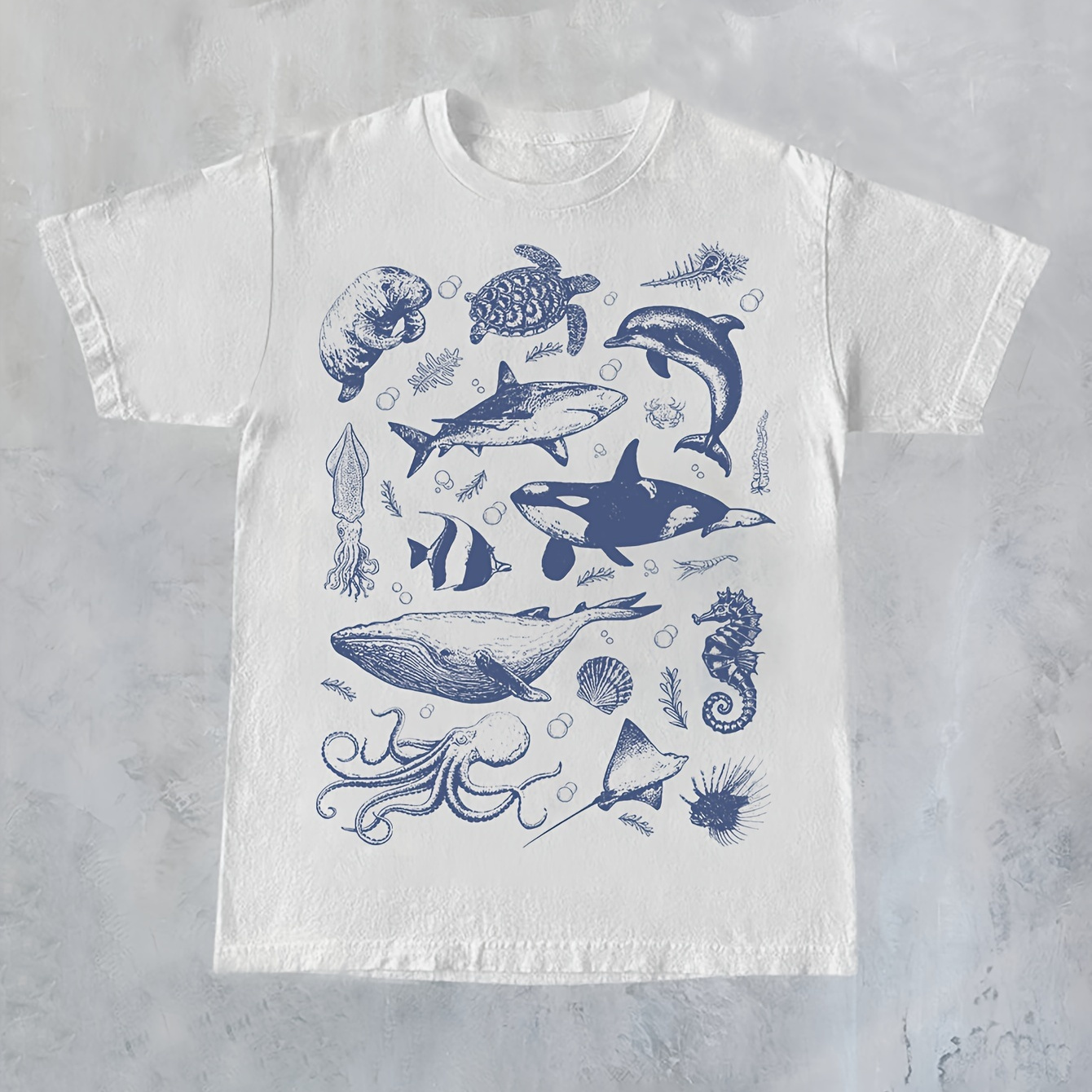 

Y2k Shark Print T-shirt, Short Sleeve Crew Neck Casual Top For Summer & Spring, Women's Clothing