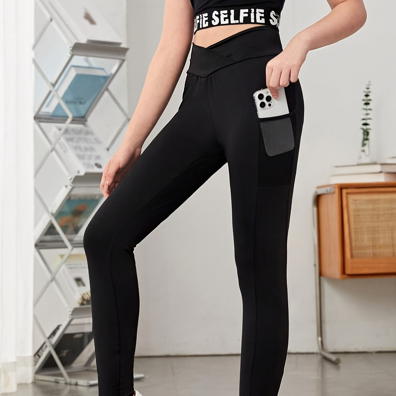

Knit Solid Color Slim Yoga Pants For Girls, High Stretch Stylish Breathable Versatile Sport Leggings Summer Gift