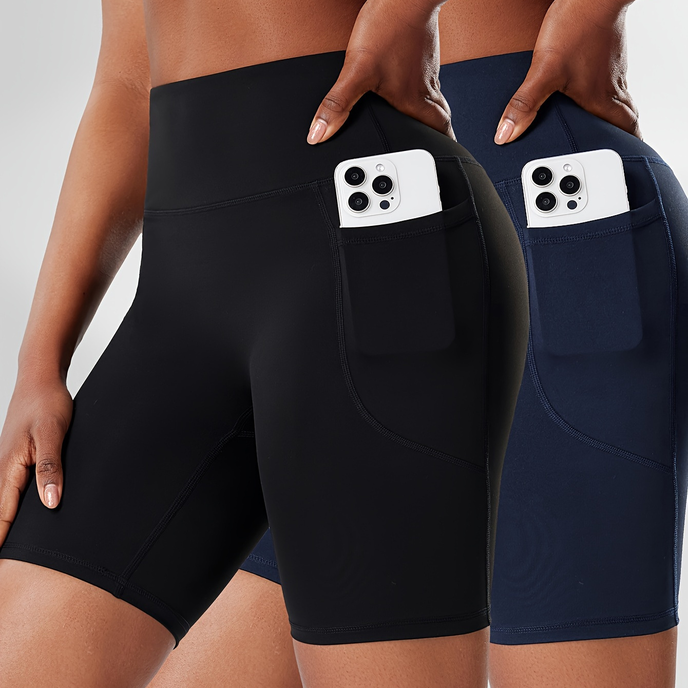 

Two-pack High-waisted Butt-lifting Fitness Pants With Pockets And No Embarrassing Lines, Tight And Quick-drying, For Running And Cycling, Women' Shorts, Pilates And Five-point Yoga Shorts