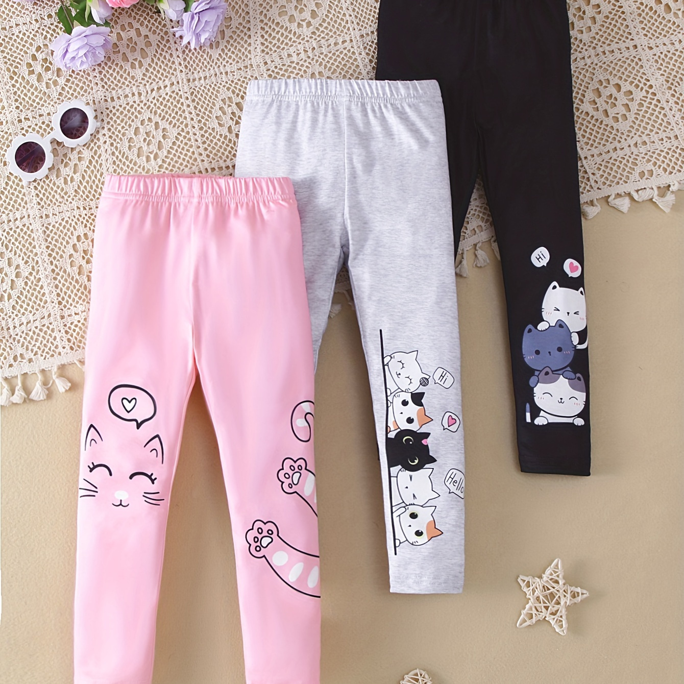 

Adorable Cat Leggings - 3pcs, & ,