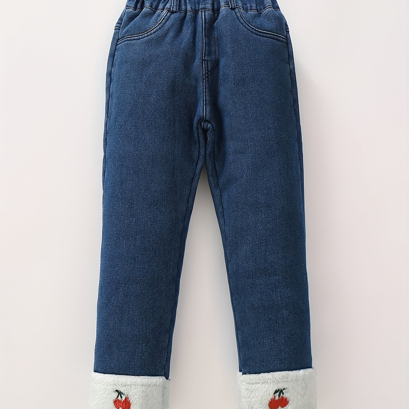 Pequeños Pantalones Vaqueros Térmicos Bordado Cerezas Niñas - Temu Chile