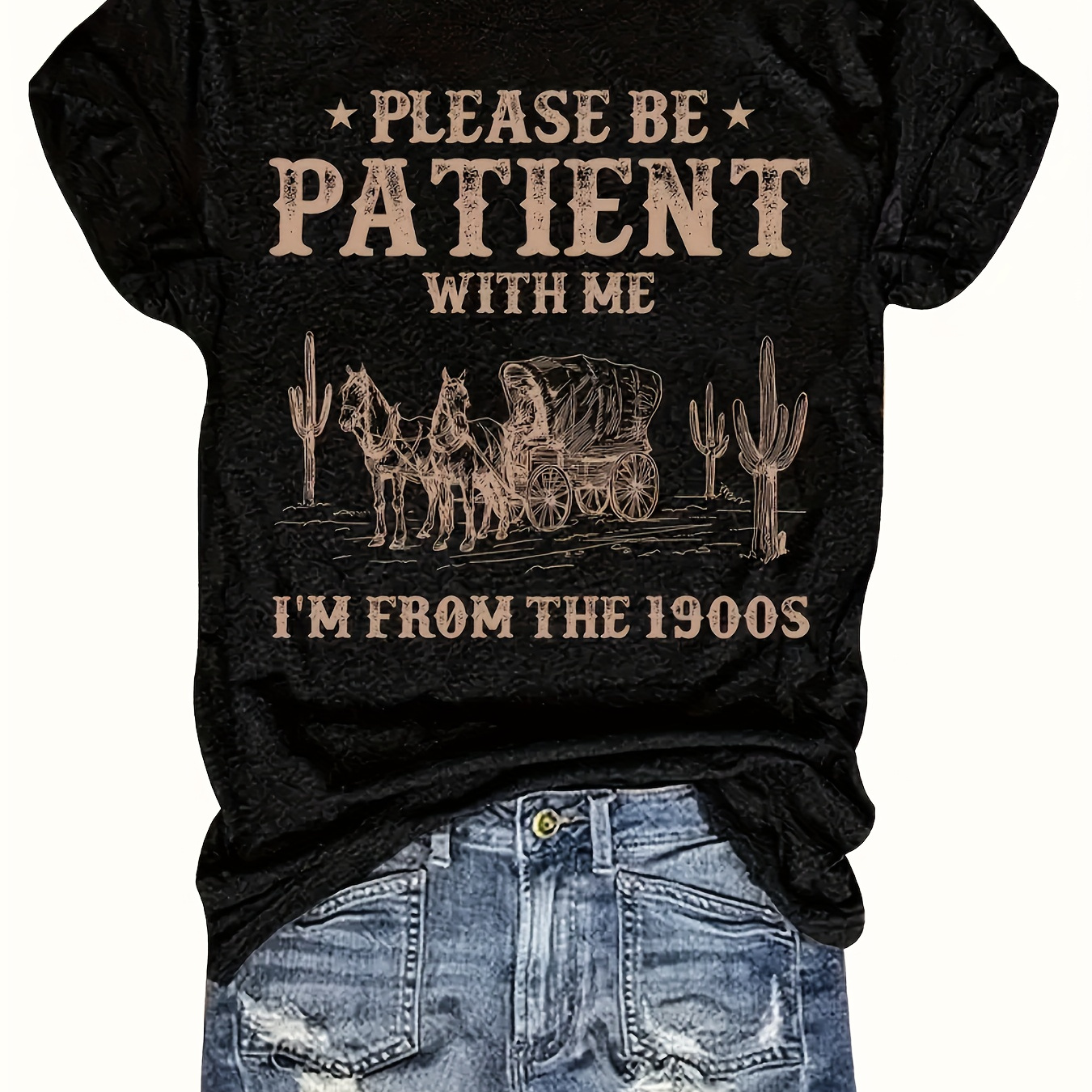 

Women's Front Print T-shirt Please With Me The 1900s Funny Graphic Tee Summer Casual