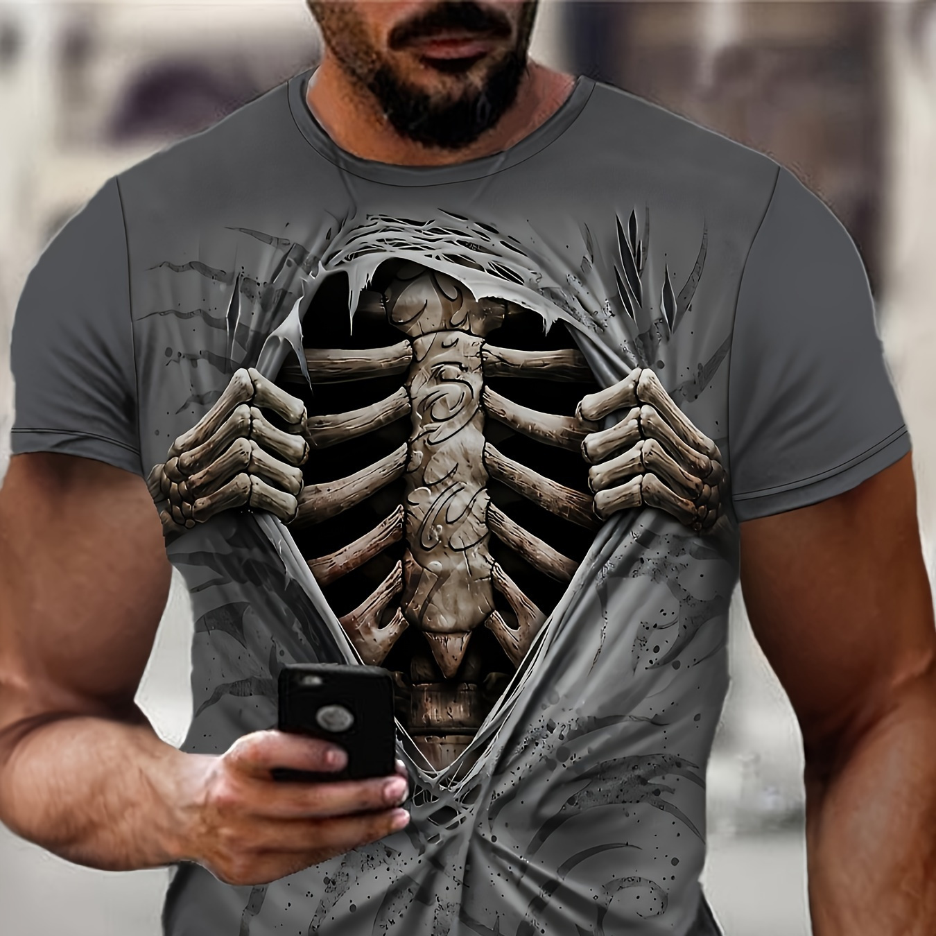 

3d Graphic Rip T- Polyester Tee Slight , Regular Fit For Adults - - Sportswear