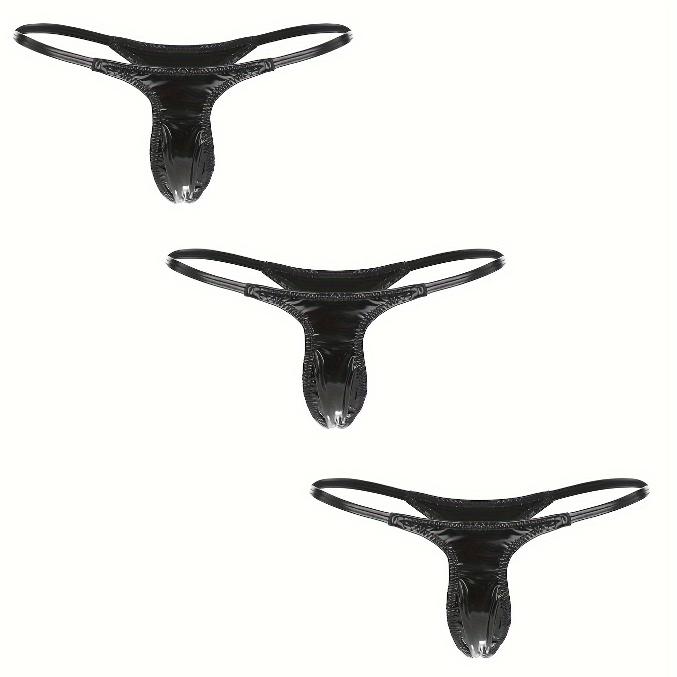 

3pcs Solid Pu Leather Low Waits Thongs, Sexy Comfy Breathable Stretchy Intimates Panties, Women's Lingerie & Underwear