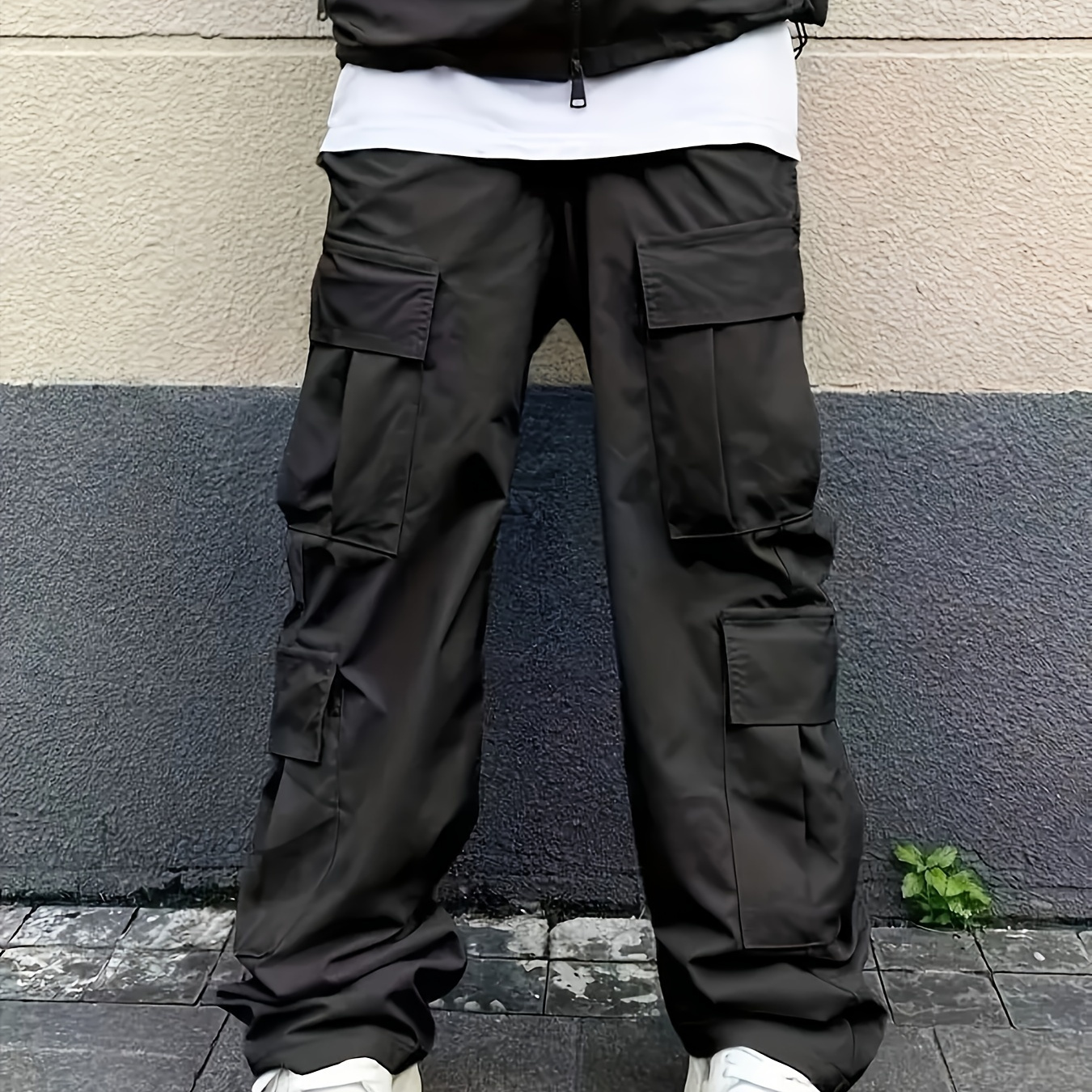 

Men's Casual Cargo Pants - Loose Fit, Straight Leg With Drawstring Waist, Solid Color, Polyester - All