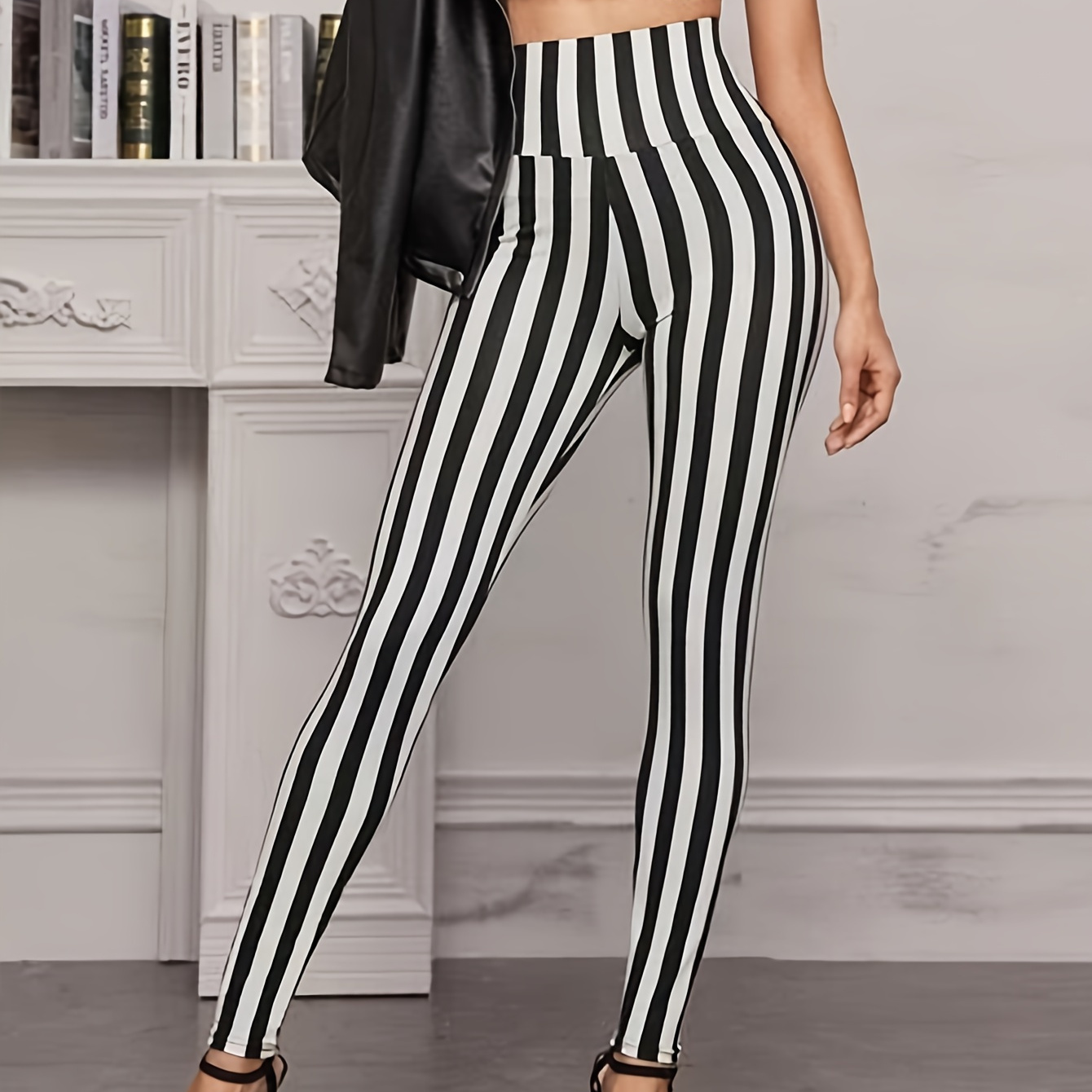 

Striped Color Block Skinny Leggings, Casual Every Day Stretchy Cropped Leggings, Women's Clothing