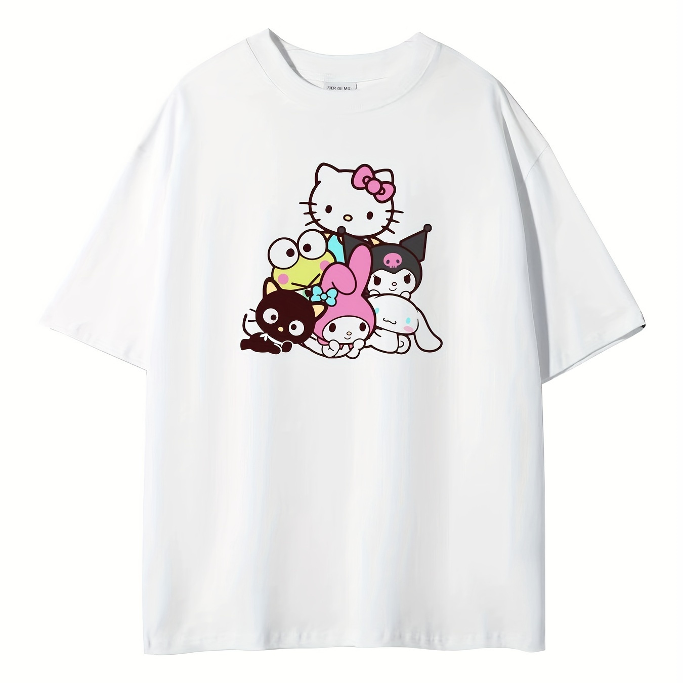 

3 Group Photo, Hello Kitty Kuromi My Melody Print, Fashionable, Comfortable Round Neck T-shirt