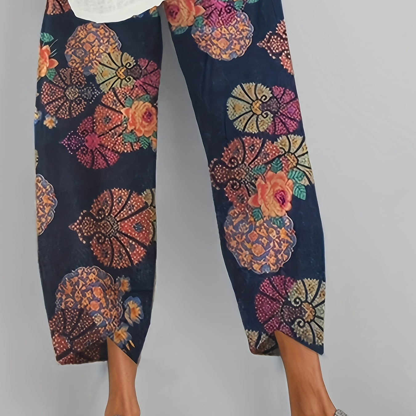 

Floral Print High Waist Pants, Casual Loose Cropped Pants For Spring & Summer, Women's Clothing