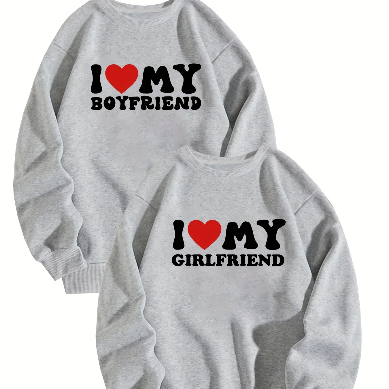 

2pcs "i Love My Boyfriend" & "girlfriend" Green Sweatshirts - Casual Long Sleeve Crew Neck, 100% Polyester, Breathable Knit For Couples - & Date Nights, |relaxed Fit Sweatshirt|knitted Texture