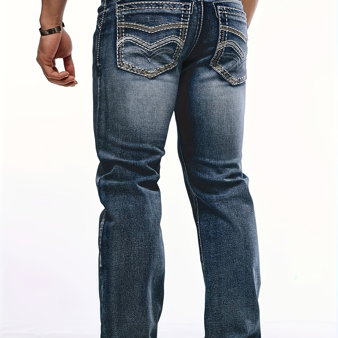 

Men's Slim Fit Stretch Jeans With Classic Embroidery - Vintage Style, Cotton , Machine Washable