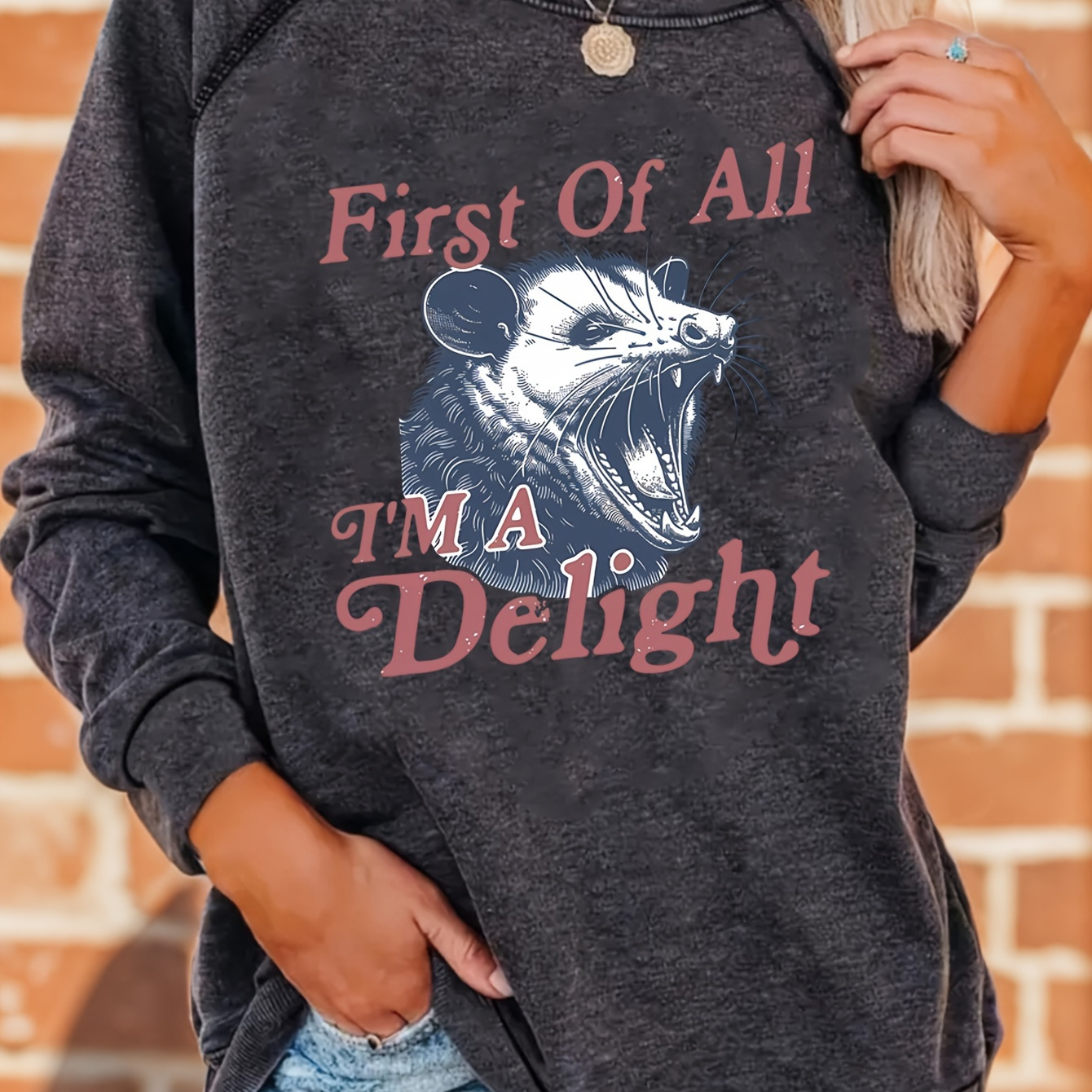 

Animal & Letter Print Raglan Sleeve Sweatshirt, Casual Long Sleeve Crew Neck Sweatshirt For Fall & Winter, Women's Clothing