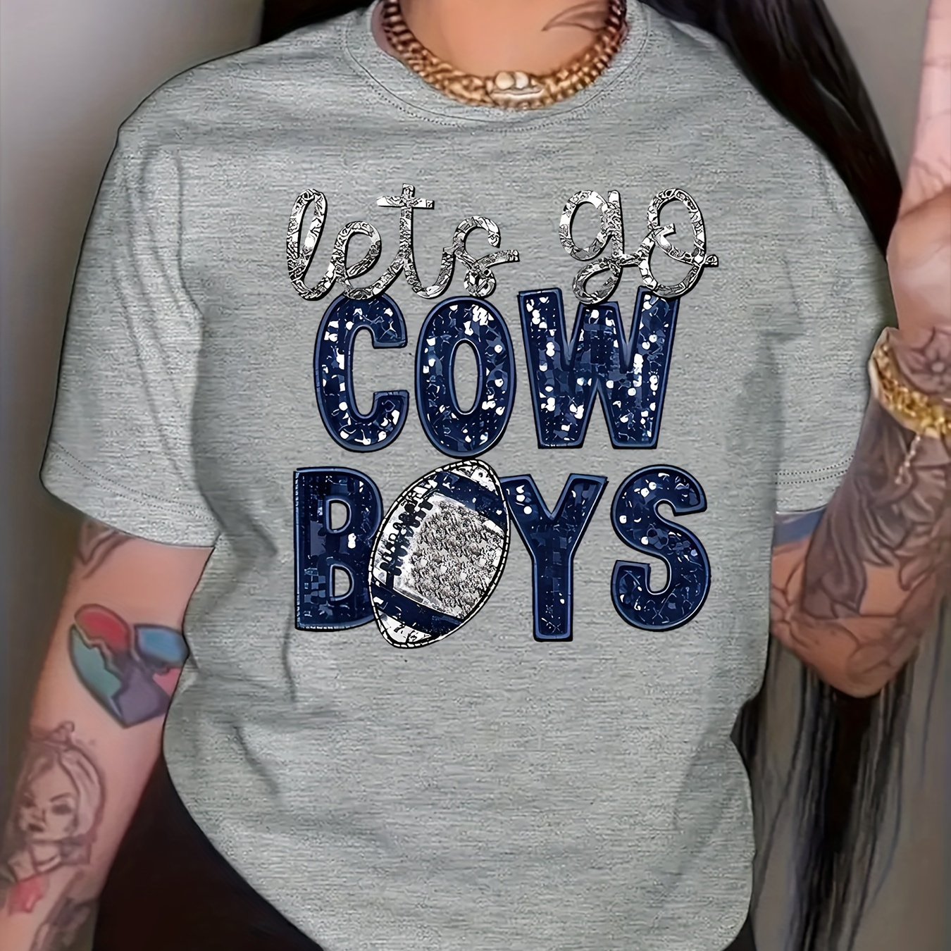 

Cowboy Print Crew Neck T-shirt, Casual Short Sleeve T-shirt For Spring & Summer, Women's Clothing