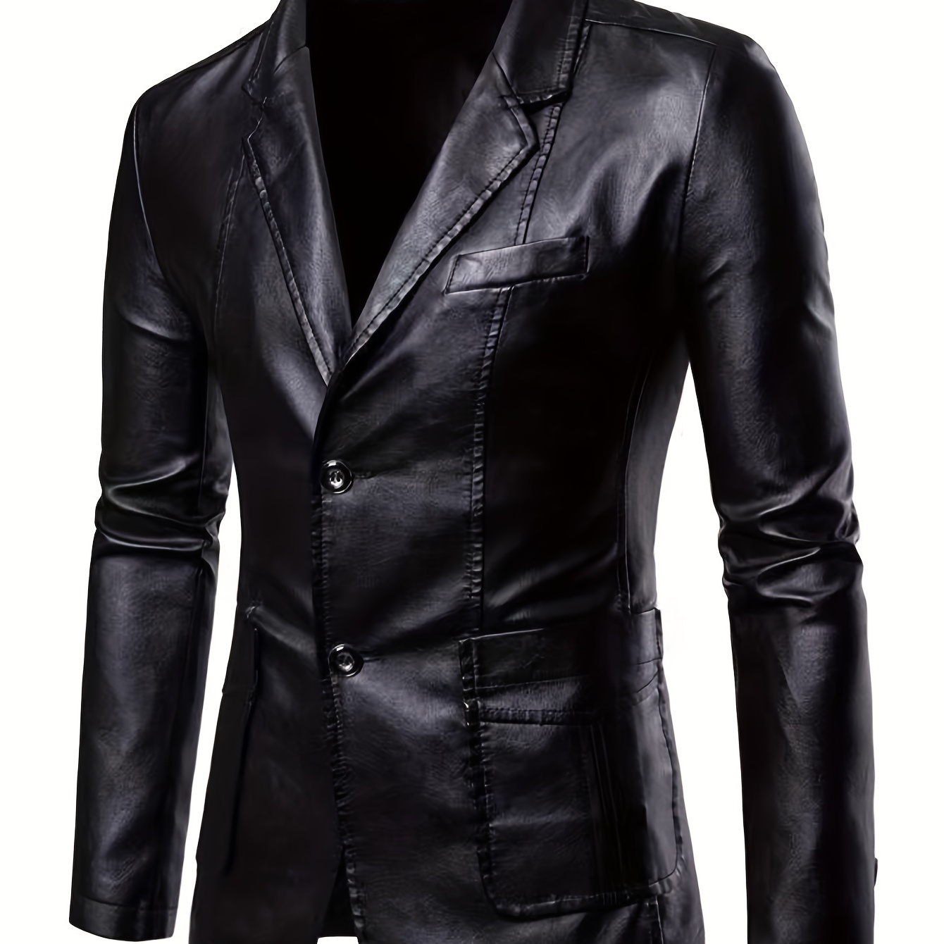 

Men's Casual Leather Blazer - Slim Fit, Button-up Jacket With Pockets For Spring & Fall