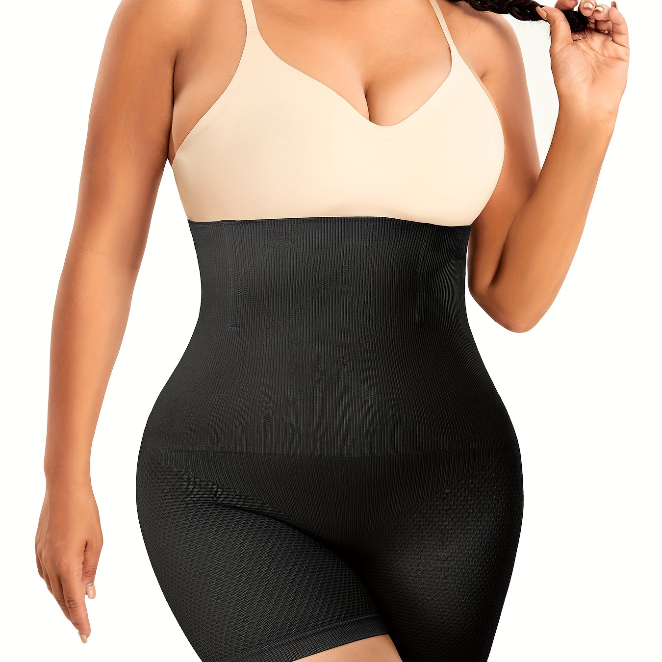 

Plus Size Simple Panty, Women's Plus Solid High Rise Tummy Control Seamless Slimming Shapewear Shorts