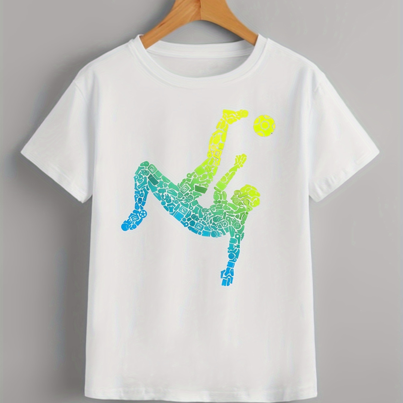 

Gradient Soccer Print Boy's Casual T-shirt, Vibrant Comfortable Short Sleeve Top, Boys Summer Clothing
