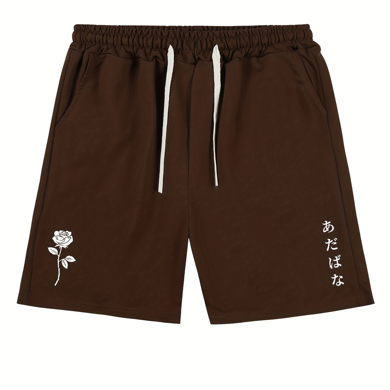 

Rose Print, Men's Shorts, Summer Casual Loose Wear, Elastic Waist Drawstring Shorts