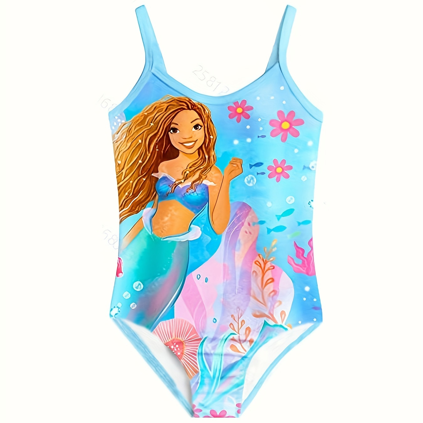 

Girls Cartoon Mermaid Print Swimsuit 1pc, Comfy Stretchy Sling Swimwear Beach Holiday Pool Bathing Swimming Suits