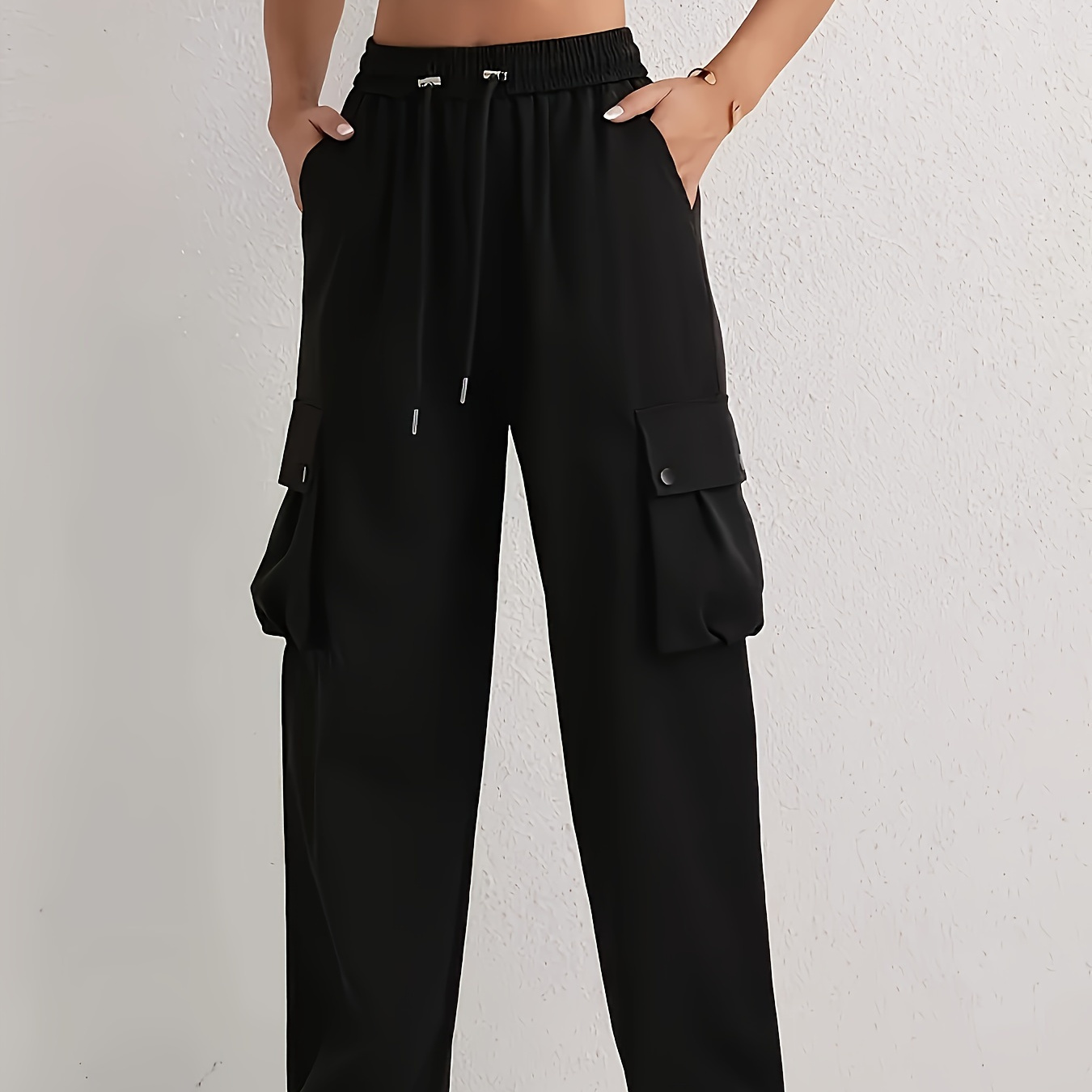 

Women's Polyester And Spandex Casual Work Pants, Autumn And Winter Fleece-lined Drawstring Trousers, Machine Washable