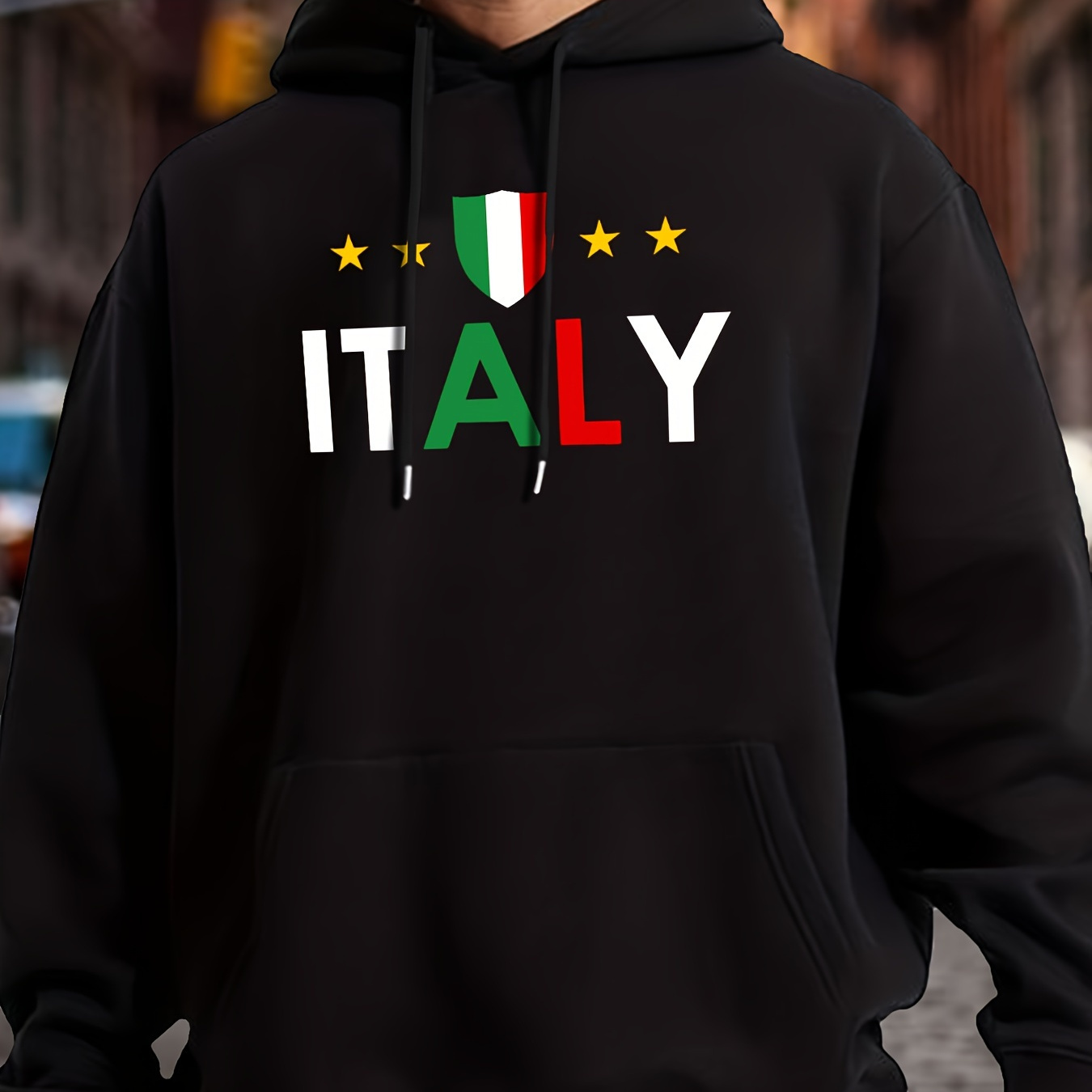 

Italy Print Kangaroo Pocket Hoodie, Casual Long Sleeve Hoodies Pullover Sweatshirt, Men's Clothing, For Fall Winter