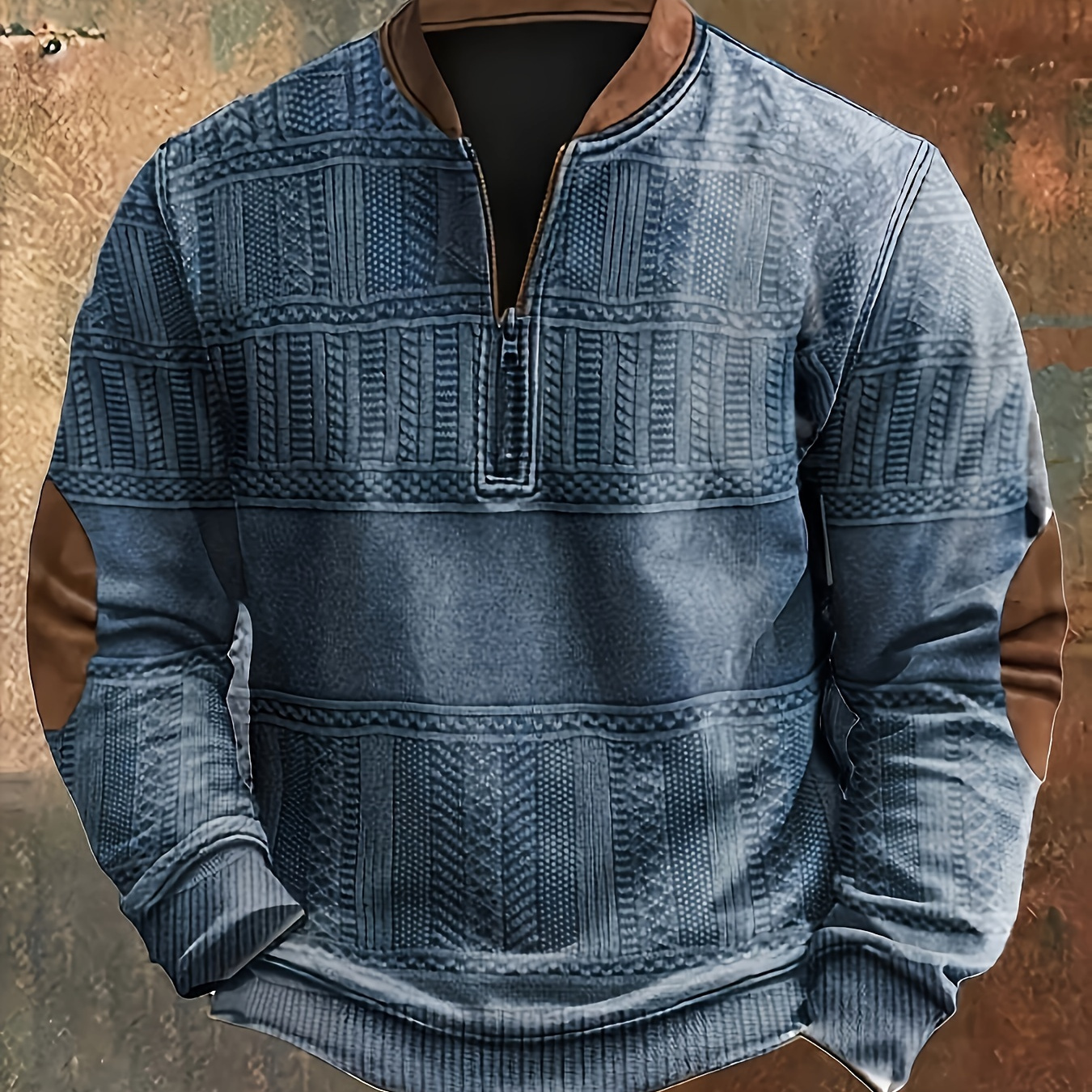 

Men's Casual Knit Henley Shirt, 100% Polyester Long Sleeve Pullover, Regular Fit, With Geometric Stripe Print, For Fall/winter, Everyday |henley Pullover|polyester Knit