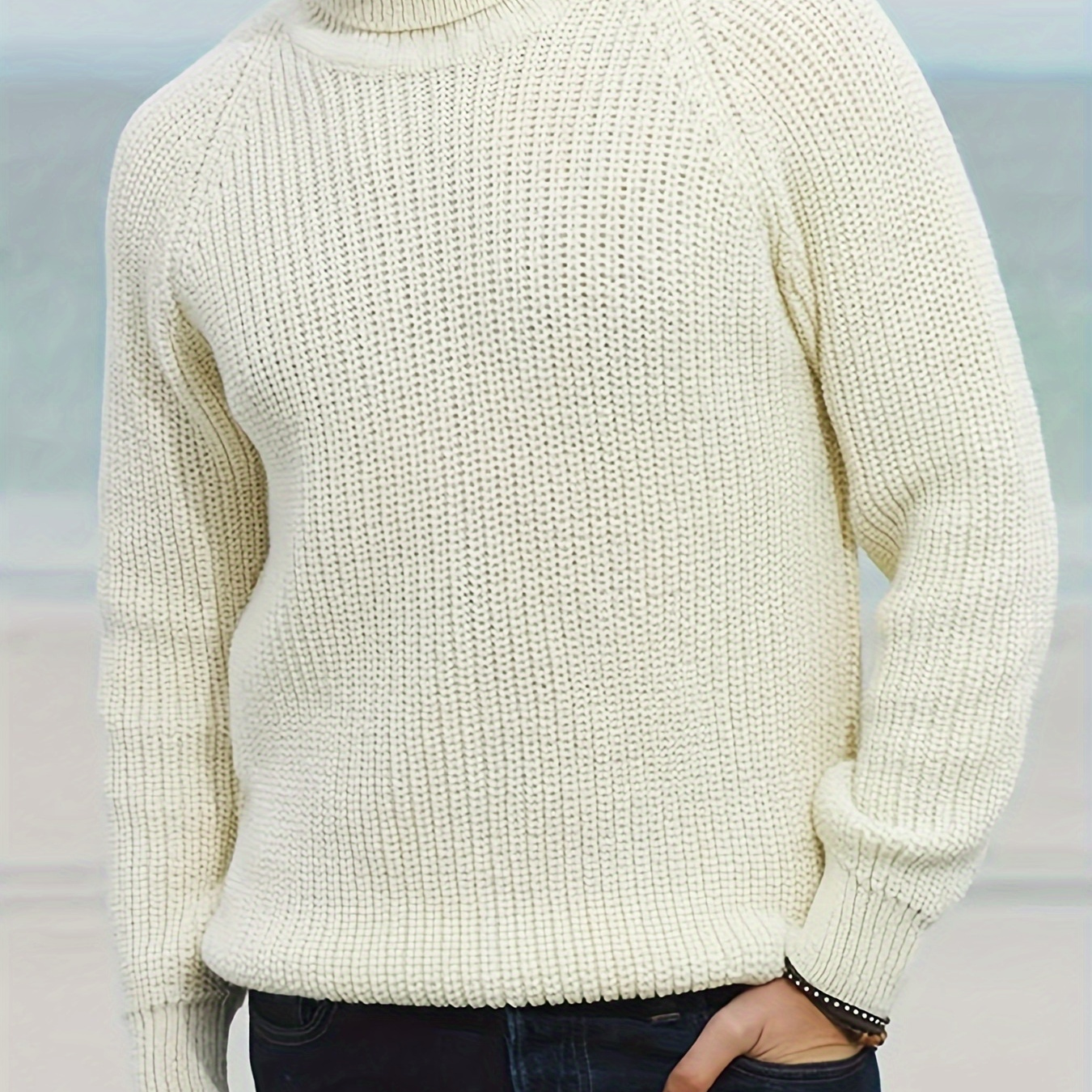 

Men'-inspired Turtleneck Sweater - Cozy Knit Pullover, Solid Color, Long Sleeve For Fall/winter