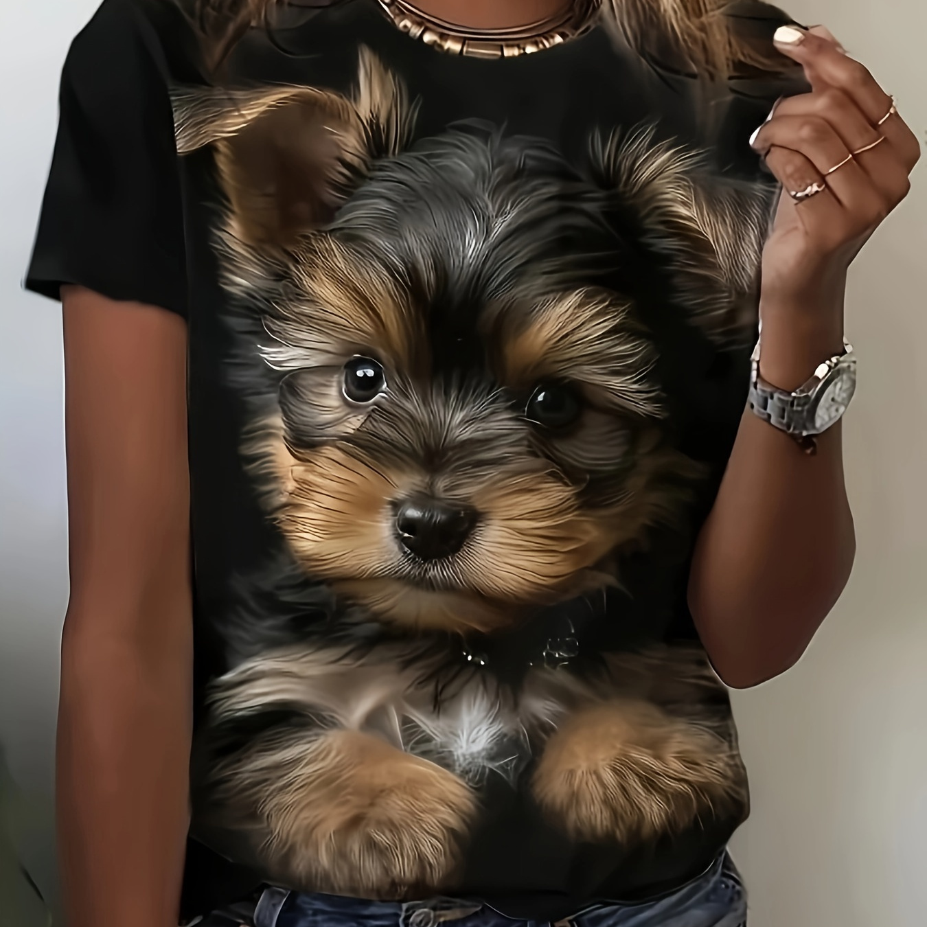 

Dog Print T-shirt, Casual Short Sleeve Crew Neck Top For Spring & Summer, Women's Clothing