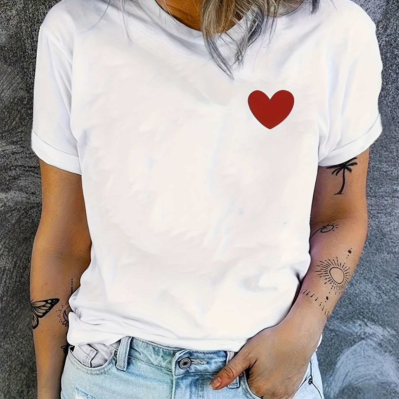 

Valentine's Day T-shirt, Short Sleeve Crew Neck Casual Top For Summer & Spring, Women's Clothing