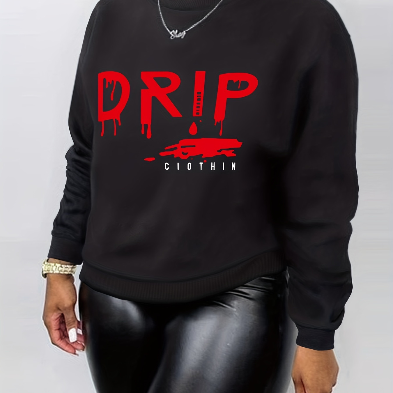 Drip Print Crew Neck Sweatshirt, Casual Long Sleeve Sweatshirt For Spring &  Fall, Women's Clothing