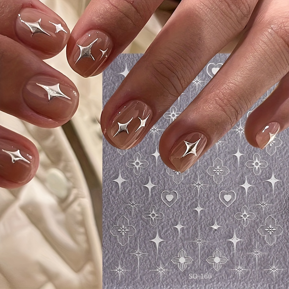 Black Silver Star 3d Nail Sticker Golden Heart English - Temu