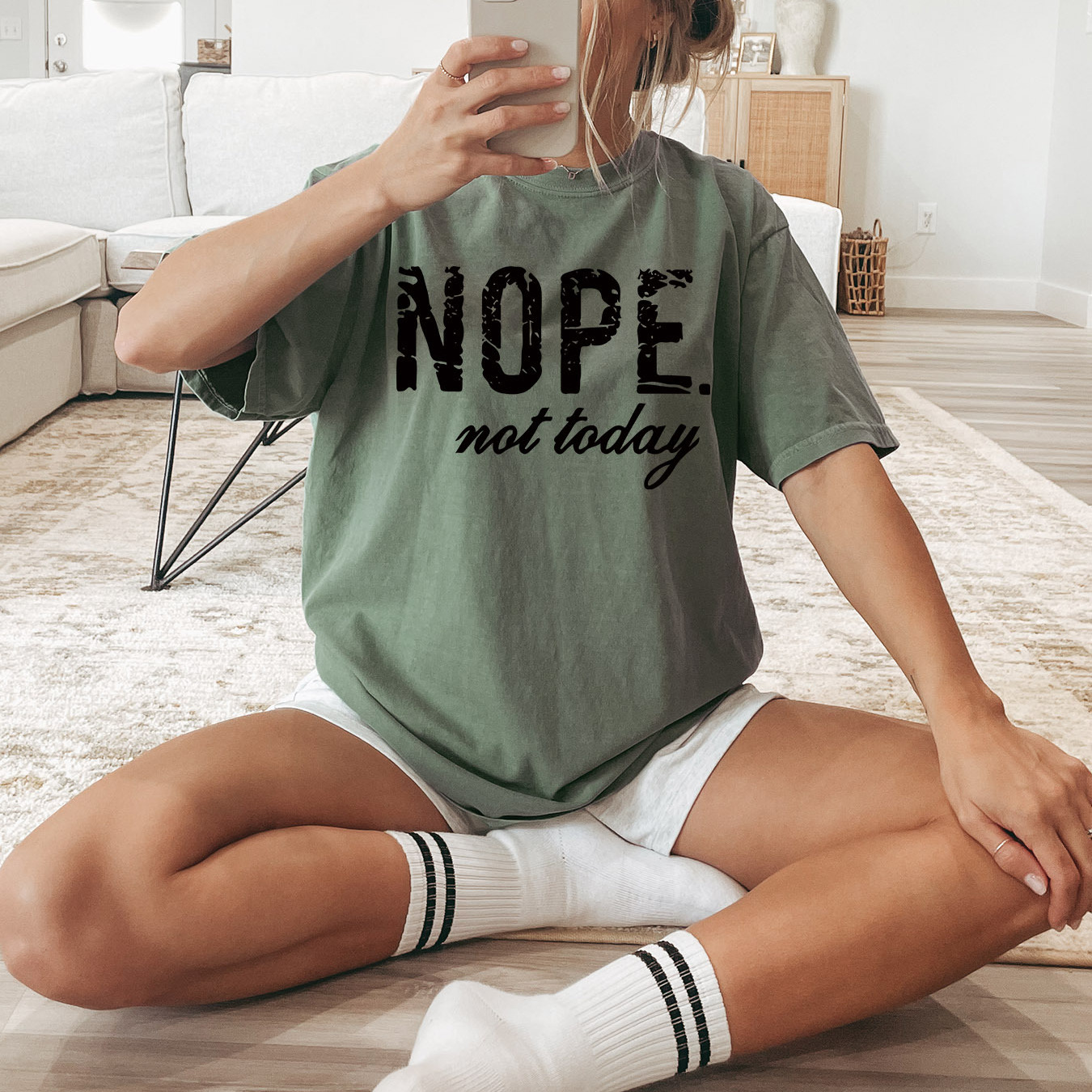 

Nope Not Today Print T-shirt, Short Sleeve Crew Neck Casual Top For Summer & Spring, Women's Clothing