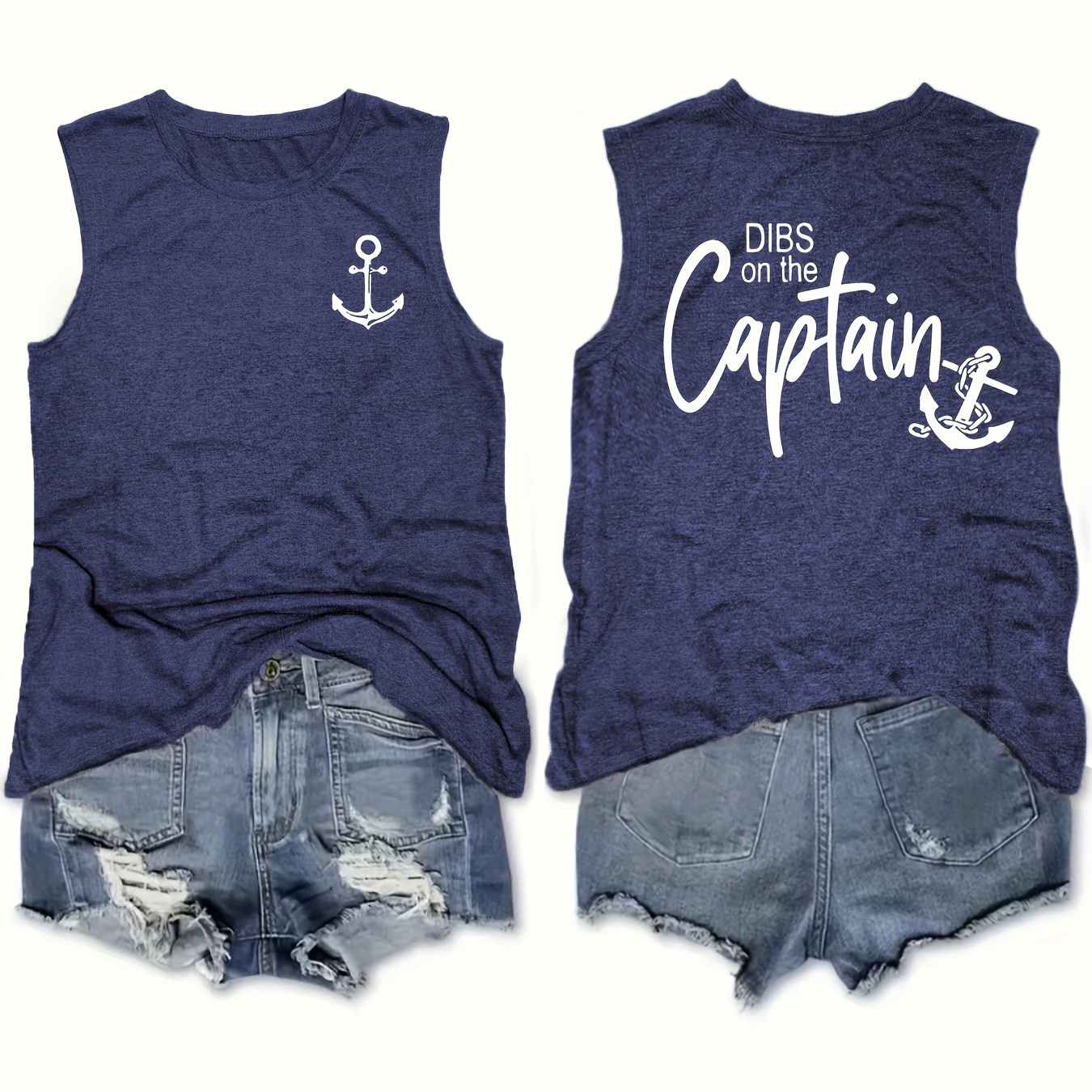 

Captain Print Tank Top, Sleeveless Casual Top For Summer & Spring, Women's Clothing